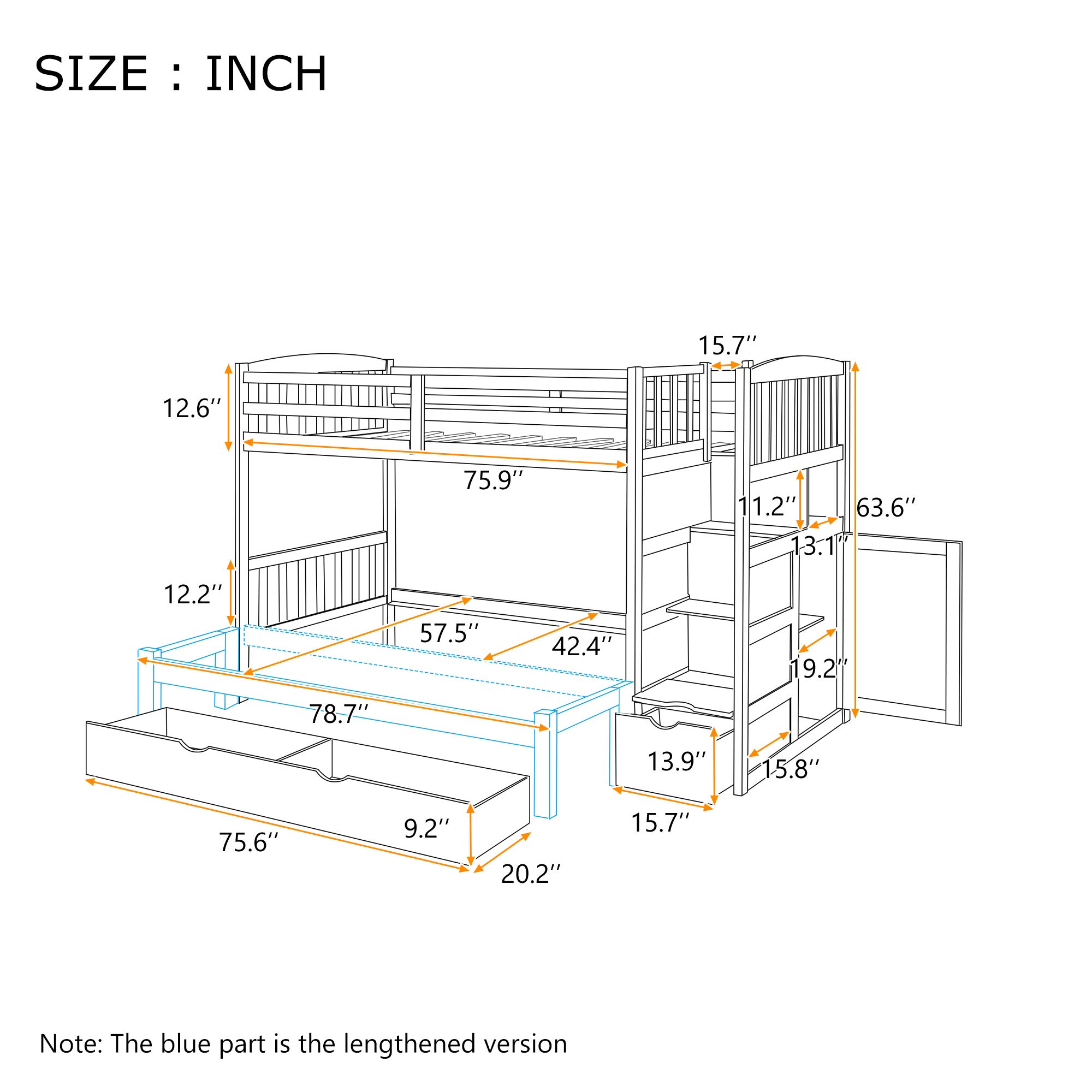 Twin Over Full Bunk Bed with Storage Shelves & Drawers - Convertible Bottom Bed, No Box Spring Needed - Space-Saving Kids Bedroom Furniture for Small Rooms & Shared Spaces (White)