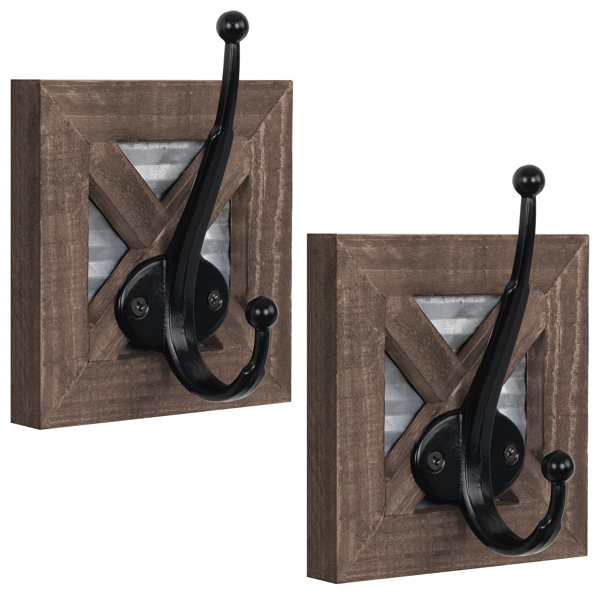 Farmhouse Bathroom Hooks - Rustic Wooden Wall Mounted Towel Hooks for Bathroom, Coat & Robe Hooks - 2 Pack - Perfect for Farmhouse, Cottage & Rustic Home Decor - Ideal for Bathrooms, Mudrooms & Entryways