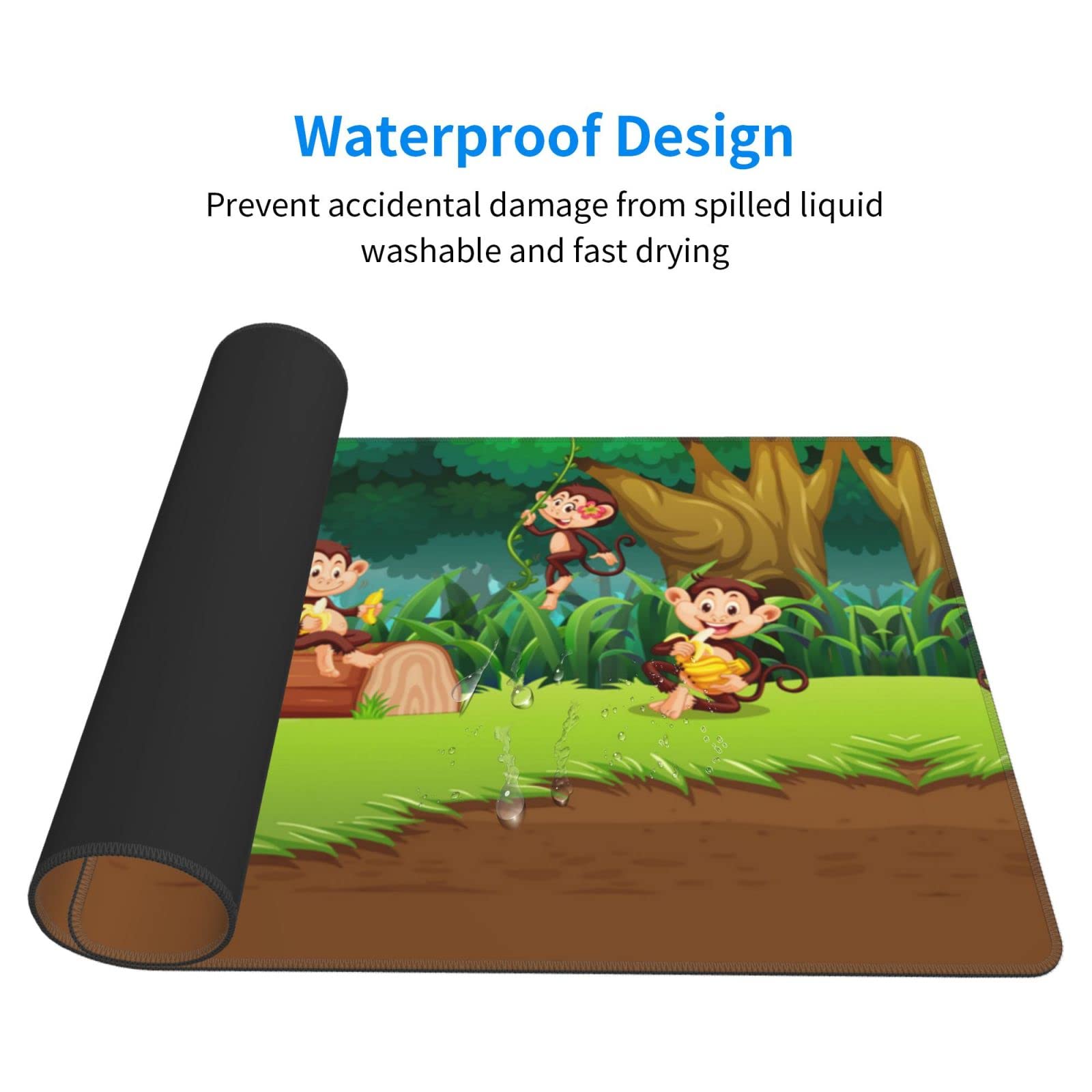 Cute Monkey Mouse Pad - Large Extended Rubber Desk Pad (29.5x16 inches) for Keyboard & Mouse - Perfect for Office, Gaming & Home Computer Workstations