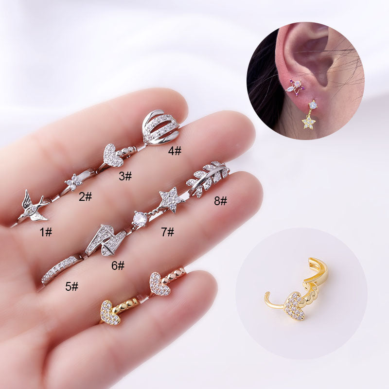 18K Rose Gold Swallow Heart Tiny Cartilage Hoop Earrings for Women - Dainty Minimalist Stud Earrings for Helix, Tragus, or Lobe Piercing - Perfect for Everyday Wear, Date Night & Gifts