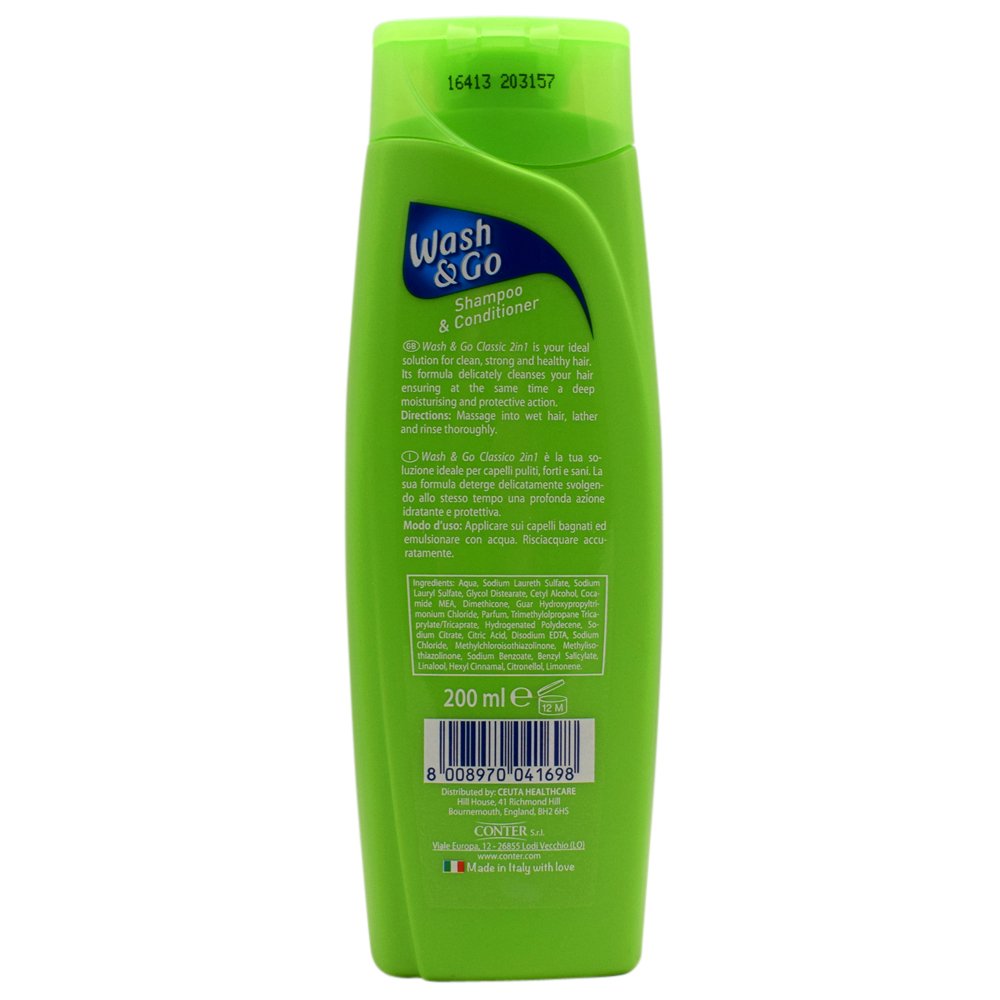 Wash & Go Universal 2-in-1 Shampoo and Conditioner - 6 Pack (200ml Each) for Men & Women - Travel Size, Daily Hair Care, Gym & On-The-Go Use