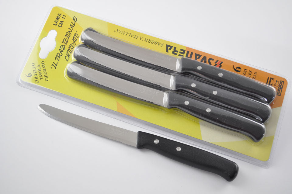 6-Piece Premium Black Steak Knife Set - Sharp Stainless Steel Blades for Perfect Cuts - Ideal for BBQ, Dinner Parties & Home Kitchens