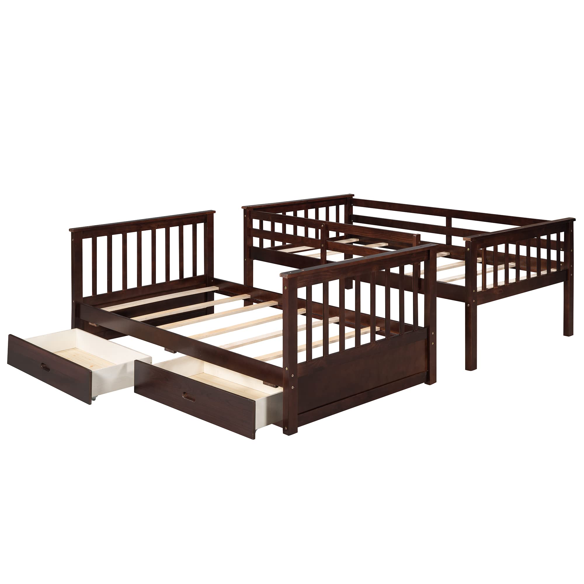 P PURLOVE Twin Over Twin Bunk Bed with 2 Storage Drawers - Solid Wood Bunk Bed Frame with Ladder, Converts to 2 Separate Twin Beds - No Box Spring Needed - Perfect for Kids, Teens, Boys & Girls Bedrooms (Espresso Finish) | Space-Saving Solution for Small Rooms, Dorms, Vacation Homes & Shared Kids' Rooms
