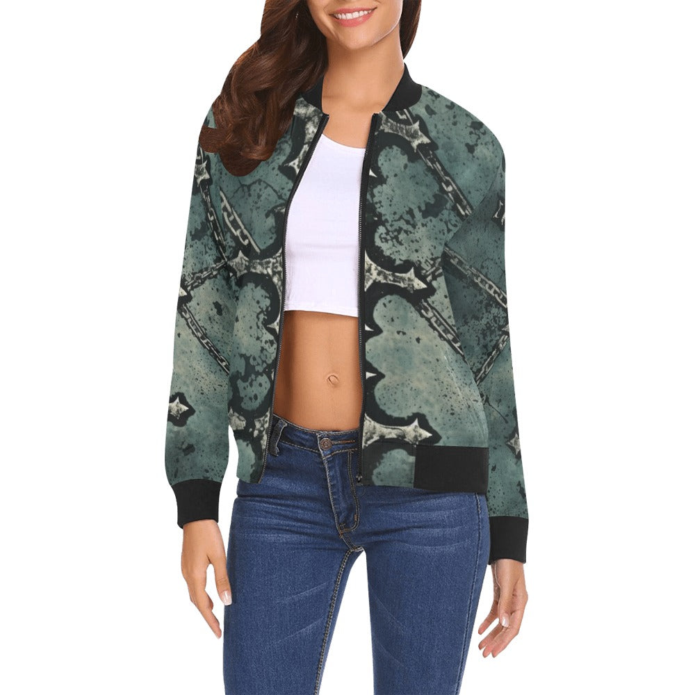 Gothic Cross Pattern Bomber Jacket for Men & Women - Stylish Vintage Gothic Fashion Jacket with Embroidered Cross Design - Perfect for Halloween, Cosplay, and Gothic Streetwear