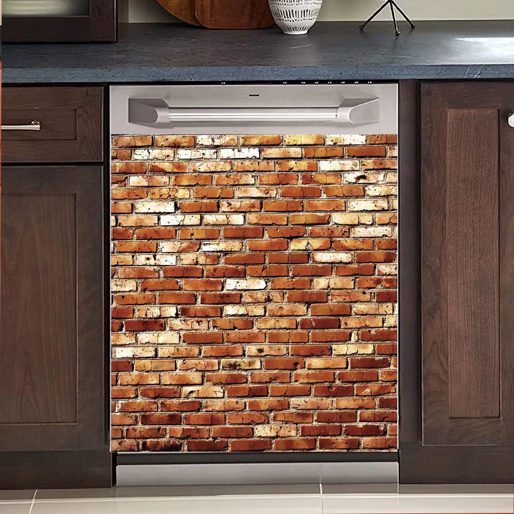 Brick Wall Dishwasher Magnet Cover - Reusable Vinyl Decal for Appliances - Home Kitchen Decor