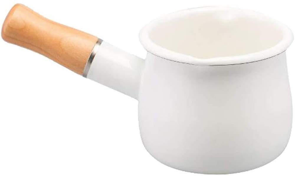 550ml Non-Stick Small Milk Pot with Wooden Handle - Induction & Gas Stove Compatible - Perfect for Heating Milk, Making Hot Chocolate & Baby Formula - White