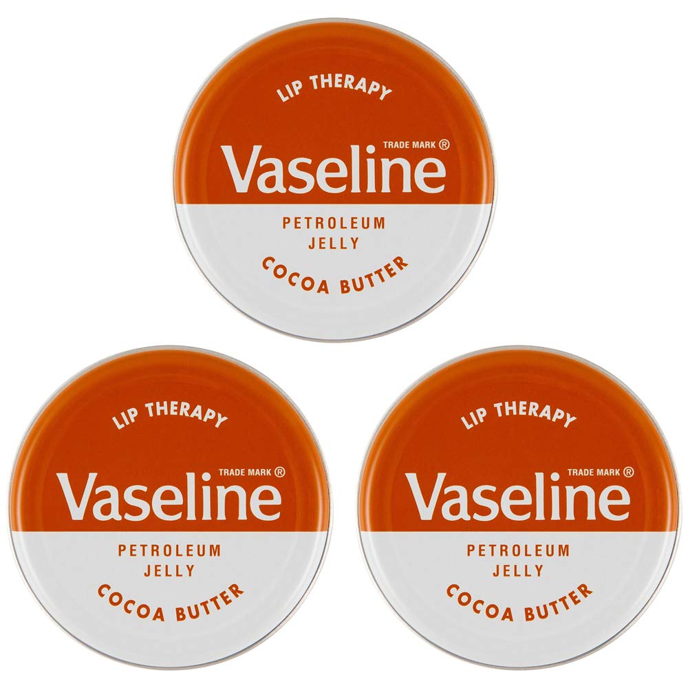 Vaseline Lip Therapy Lip Balm Tins 20g - 3 Pack Cocoa Butter Moisturizing Lip Care for Dry & Chapped Lips - Perfect for Winter, Travel & Daily Hydration