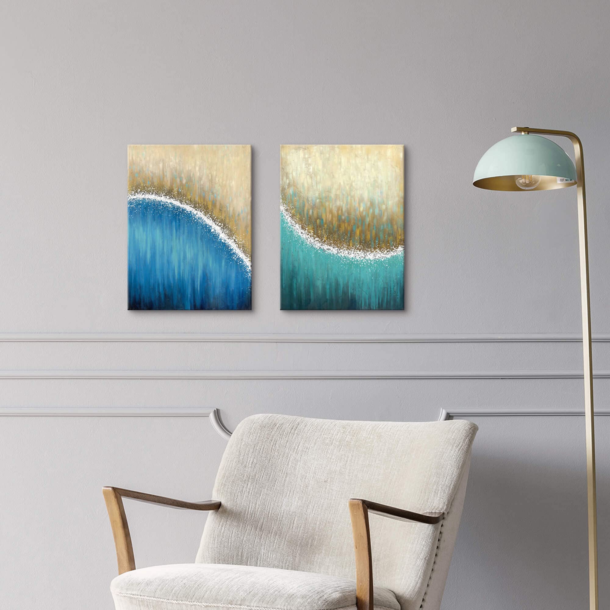Abstract Blue Wall Art Canvas - Hand Painted Silver Glitters for Living Room & Bedroom Decor