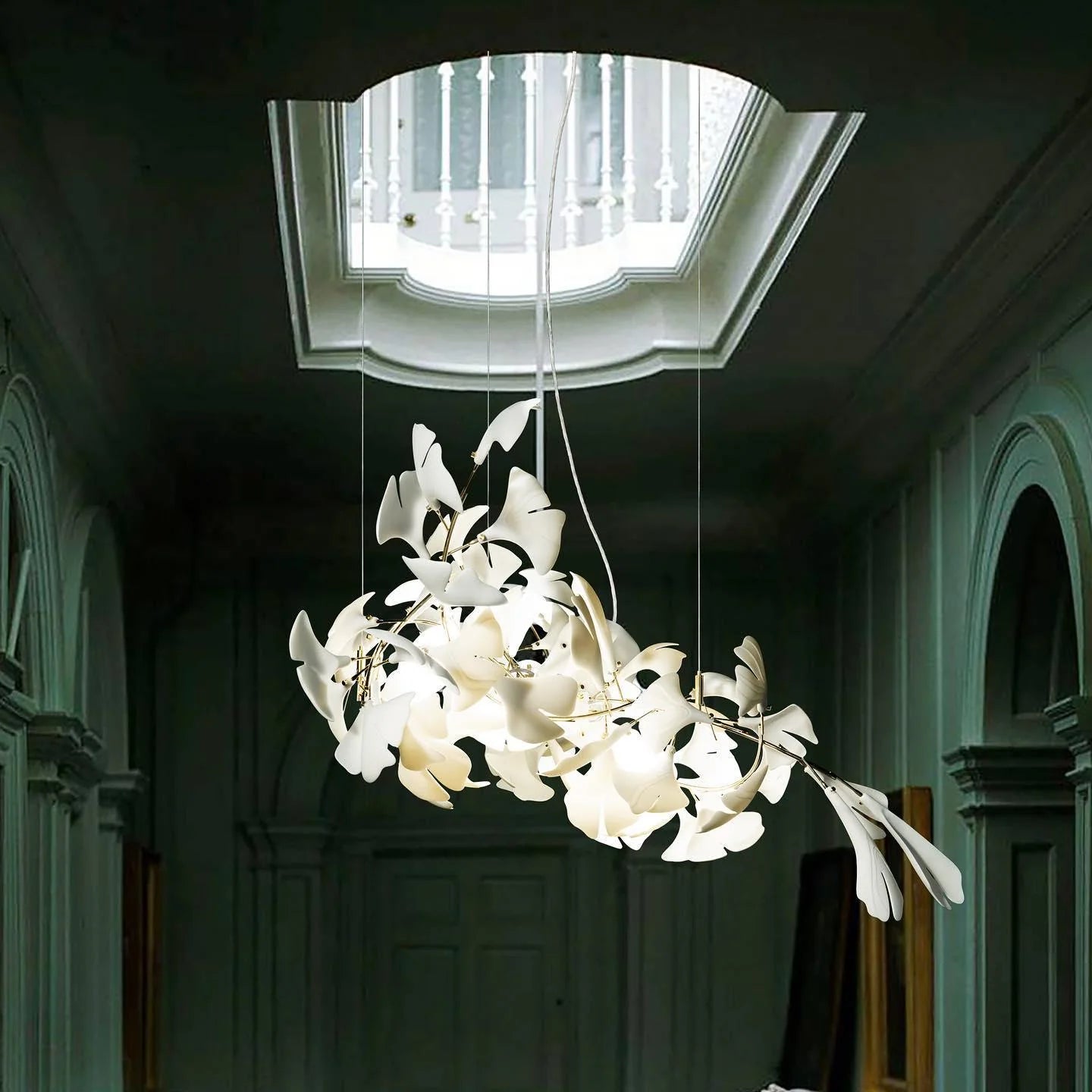 White Gingko Chandelier - Elegant Modern Lighting Fixture for Dining Room, Living Room & Bedroom Decor