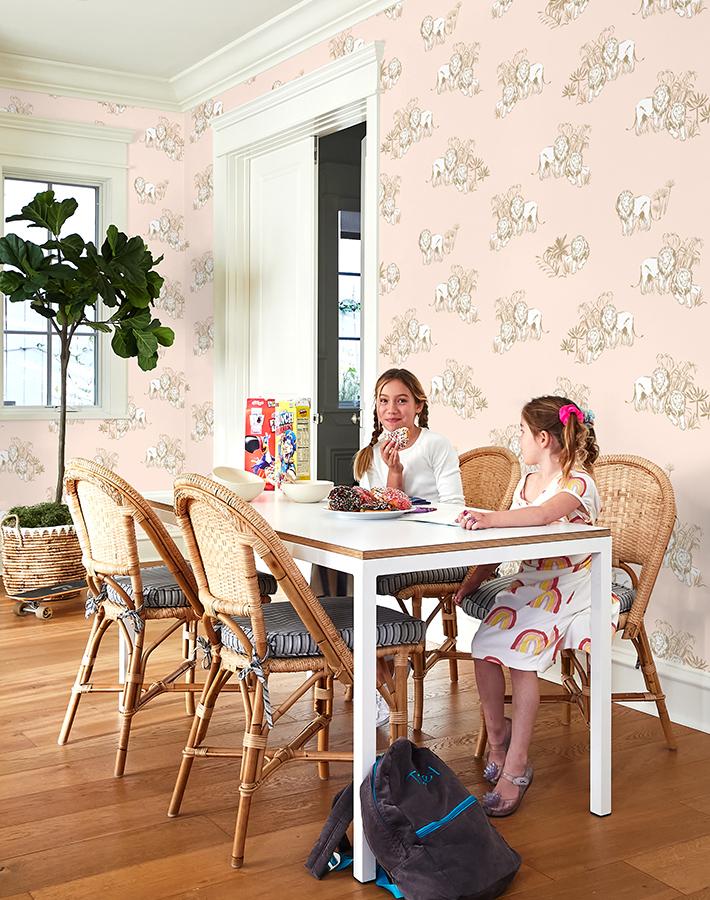 Foliage Lions Wallpaper by Tea Collection - Peach Floral Peel and Stick Wallpaper for Nursery, Kids Room, and Home Decor