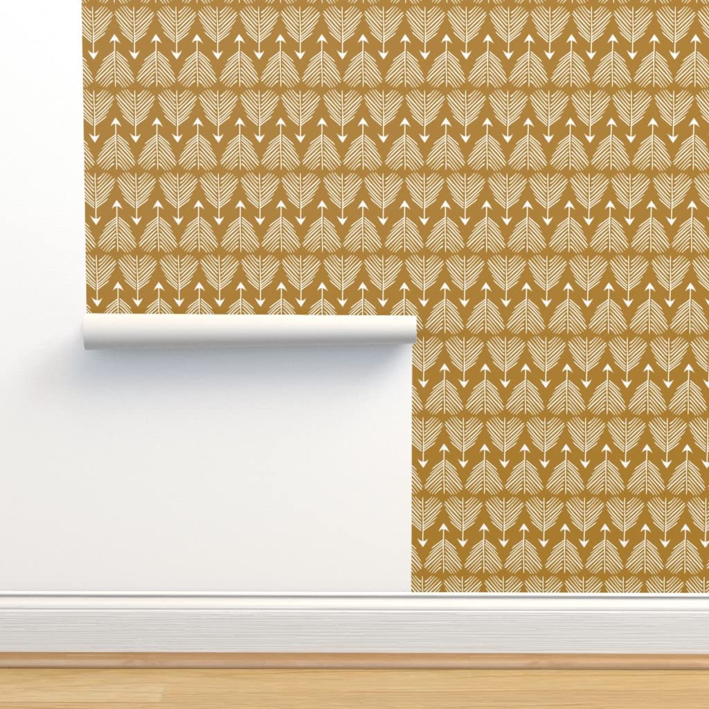 Peel & Stick Wallpaper 12ft x 2ft - Mustard Yellow American Boho Arrow Design | Removable Self-Adhesive Wallpaper for Bedroom, Living Room & Nursery | Custom Bohemian Decor by Spoonflower