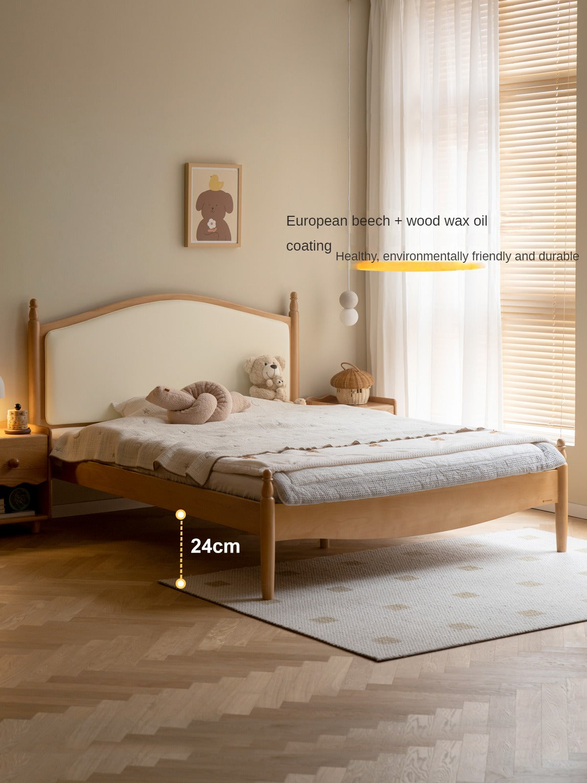 Solid Wood Princess Bed - Beech & Oak Wooden Toddler Bed for Girls - Perfect for Kids' Bedrooms, Nursery, and Playroom Decor