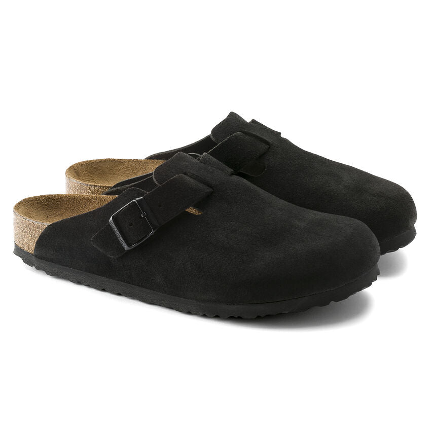 Birkenstock Boston Suede Leather Clogs for Women & Men - Soft Footbed Comfort Sandals in Black | Perfect for Home, Office & Casual Wear