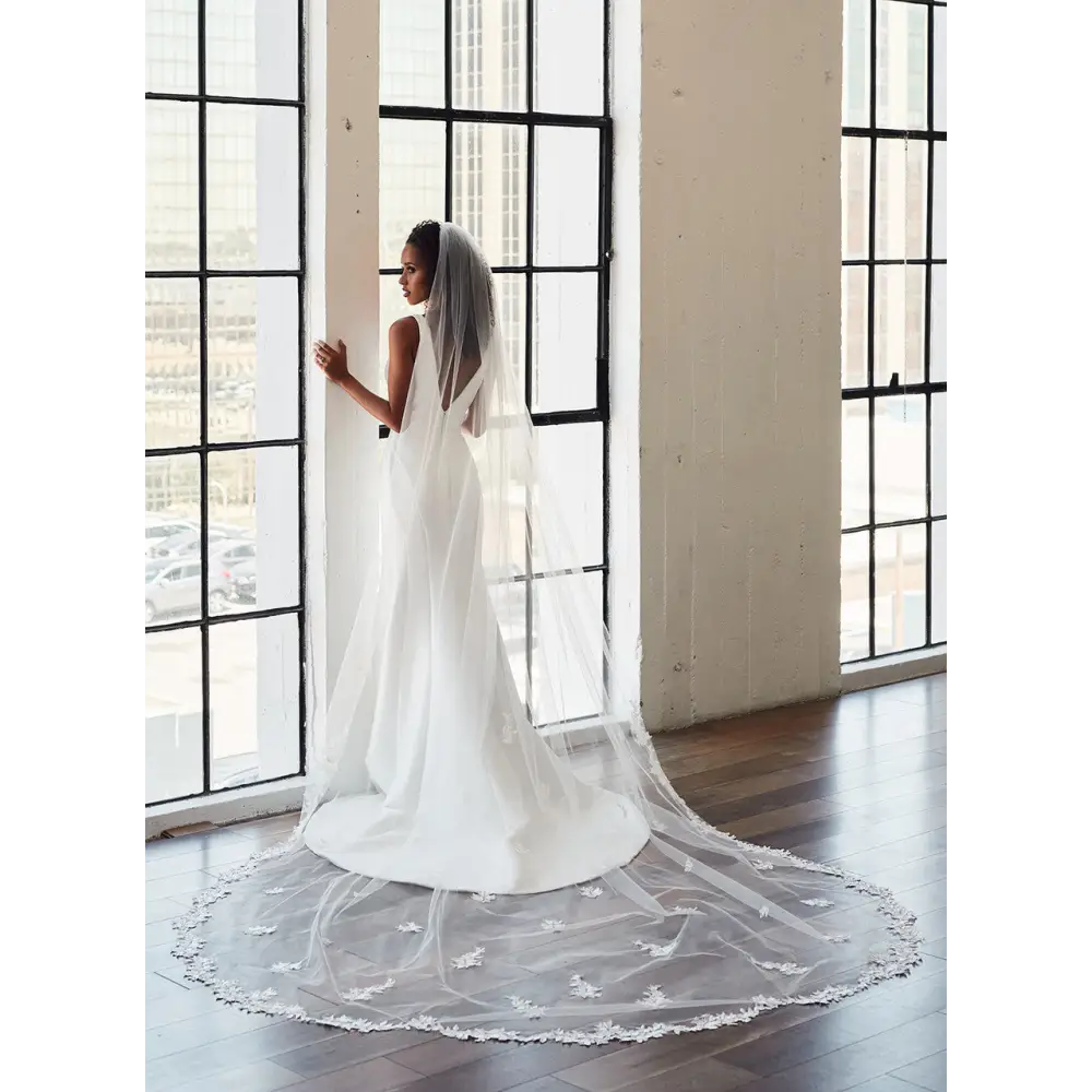 Royal Cathedral Bridal Veil - Elegant Lace Wedding Veil with Beaded Detailing (V2390RC) | Perfect for Church Weddings, Cathedral Ceremonies & Formal Bridal Looks