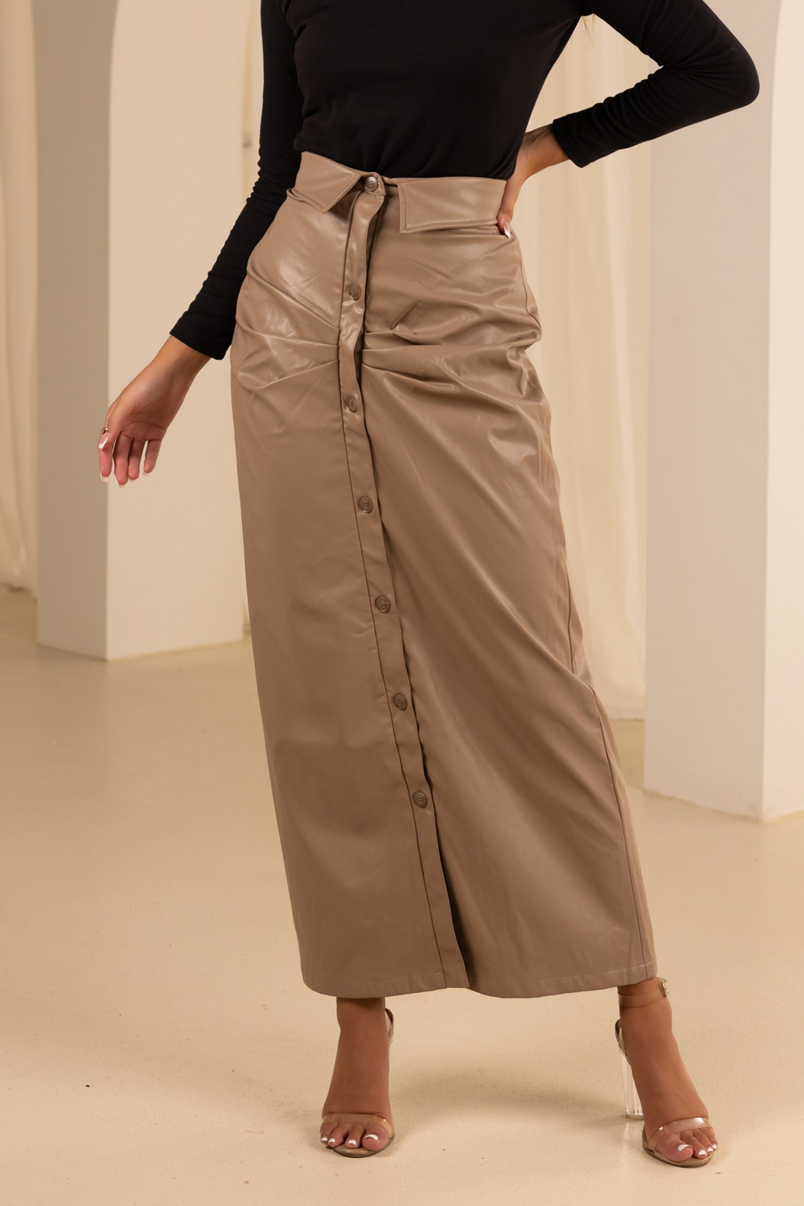 Stylish The Grand Esther Genuine Leather Skirt for Women | High Waist Faux Leather Pencil Skirt | Perfect for Office, Party & Night Out