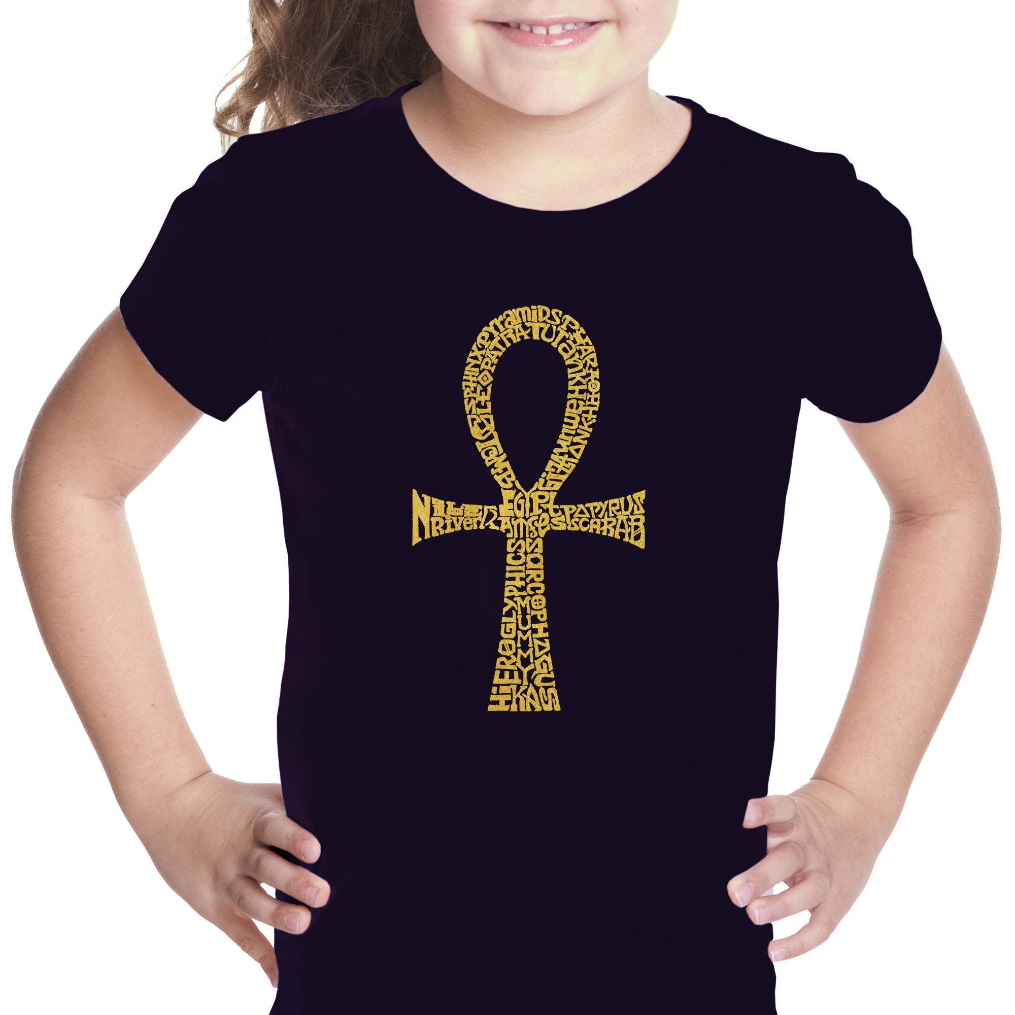 LA POP ART Girl's Word Art T-Shirt - ANKH Symbol Graphic Tee | Trendy Streetwear for Women | Perfect for Music Festivals & Casual Outings