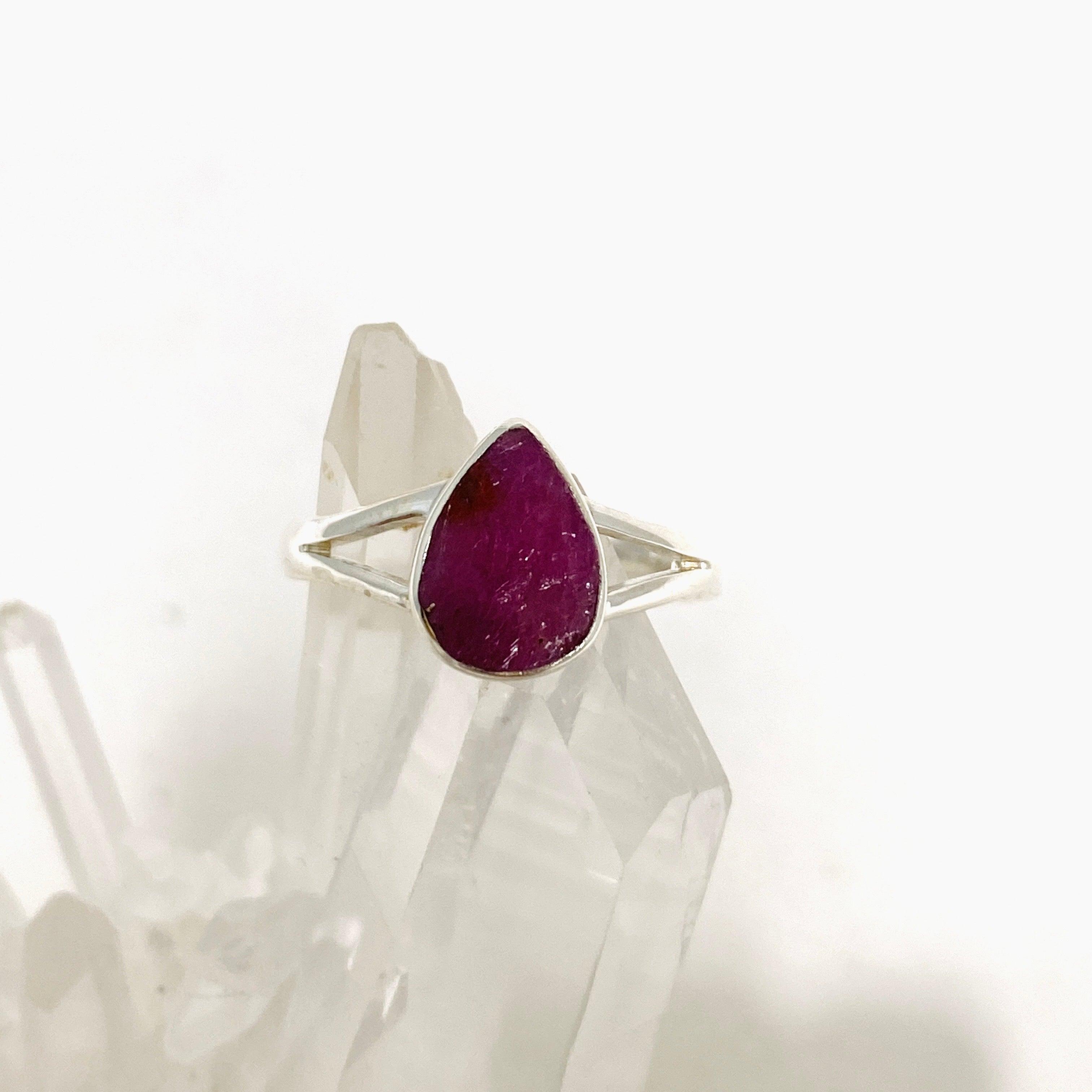 Natural Raw Ruby Teardrop Ring - 925 Sterling Silver Handmade Jewelry R3935 for Women, Gift for Her, Valentine's Day, Anniversary, Birthday, Party Wear, Boho Chic Style