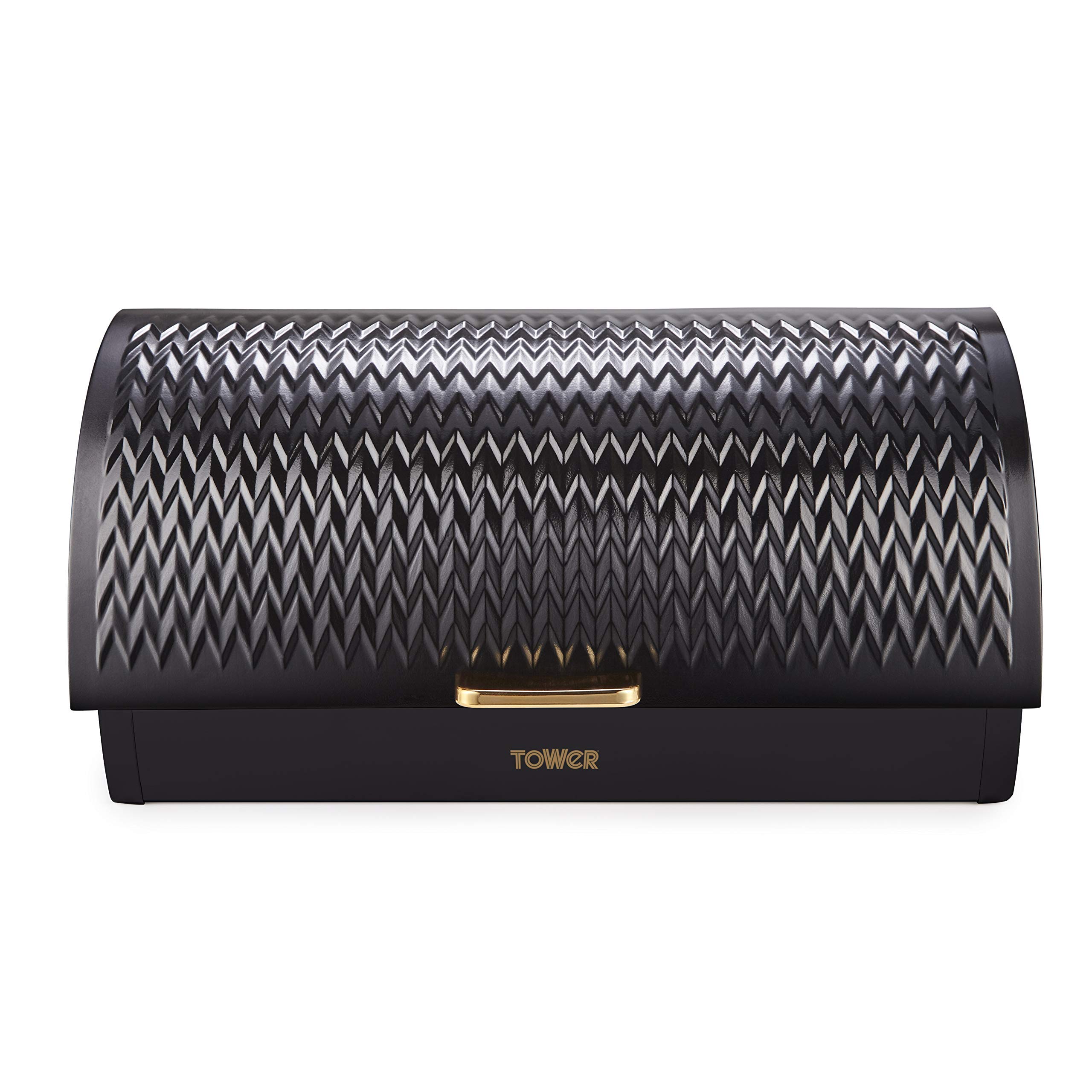 Empire Roll Top Bread Bin - Stainless Steel with Black & Brass Finish - Perfect for Kitchen Storage & Countertop Organization - Ideal for Bread, Pastries & Baked Goods