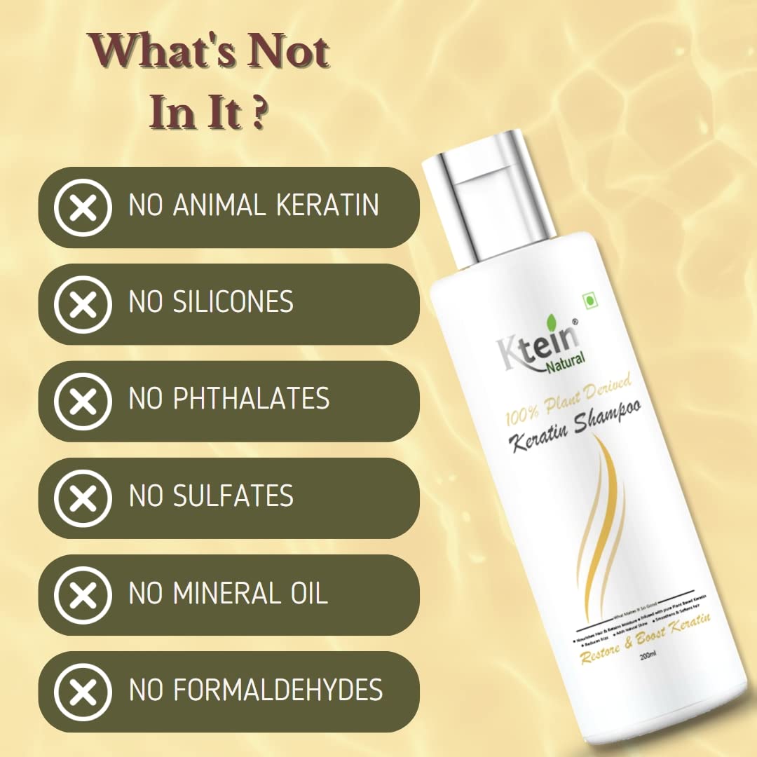 Ktein Natural 100% Plant Derived Keratin Shampoo (200ml) - Sulfate Free Hair Repair for Dry, Damaged Hair - Perfect for Daily Use & Salon Quality Results at Home