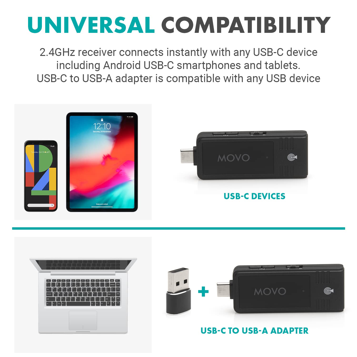Movo WMX-1-UH USB-C Wireless Headset with Microphone - Noise Cancelling Wireless Headset for PC, Mac, Smartphone & Tablet - Perfect for Online Meetings, Gaming & Remote Work