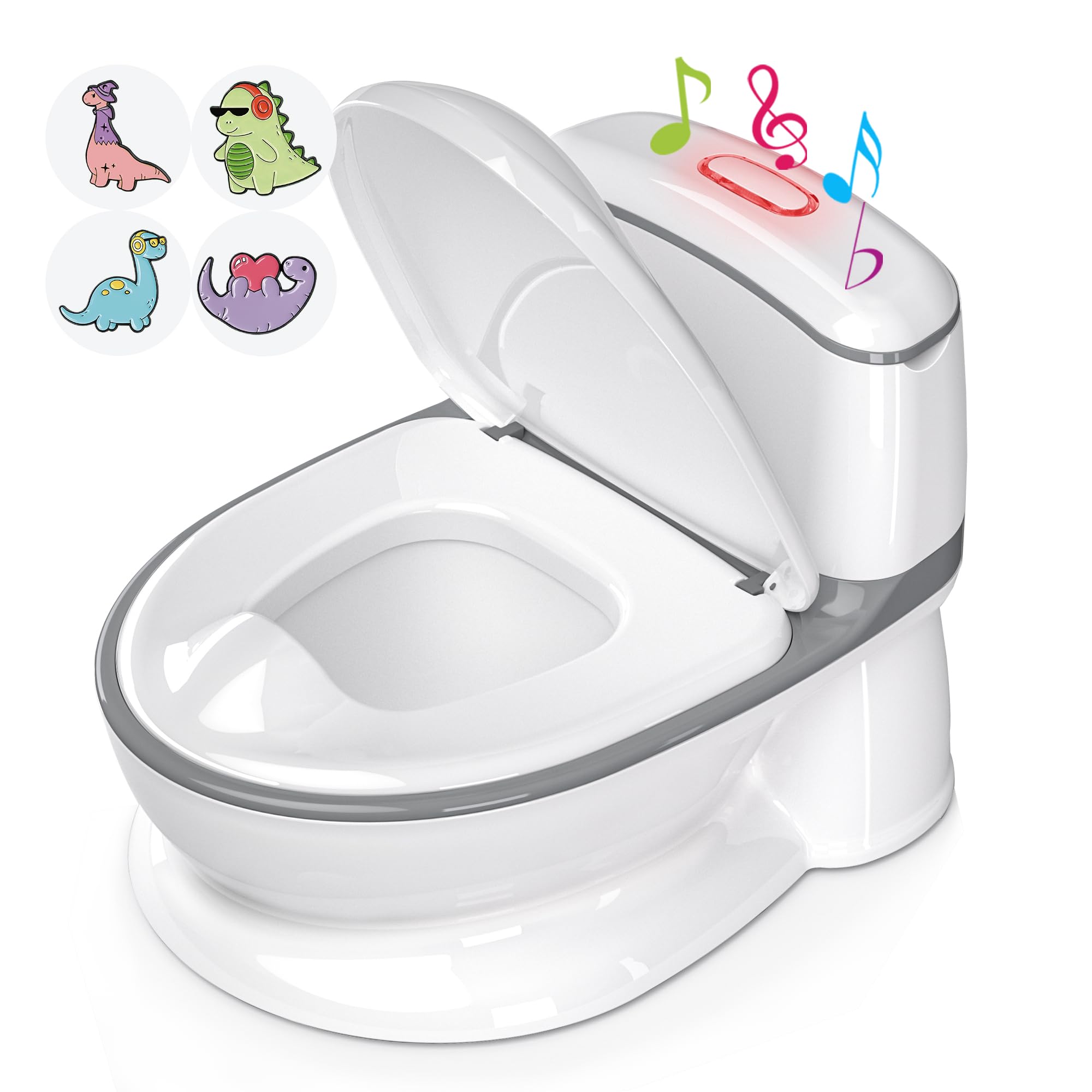 **Real Feel Potty Training Toilet for Toddlers - Boys & Girls Potty Seat with Wipes Storage, Flush Sound & Magic Stickers - Easy Clean Disposable Liners - Quick Assembly for Home & Travel Use**