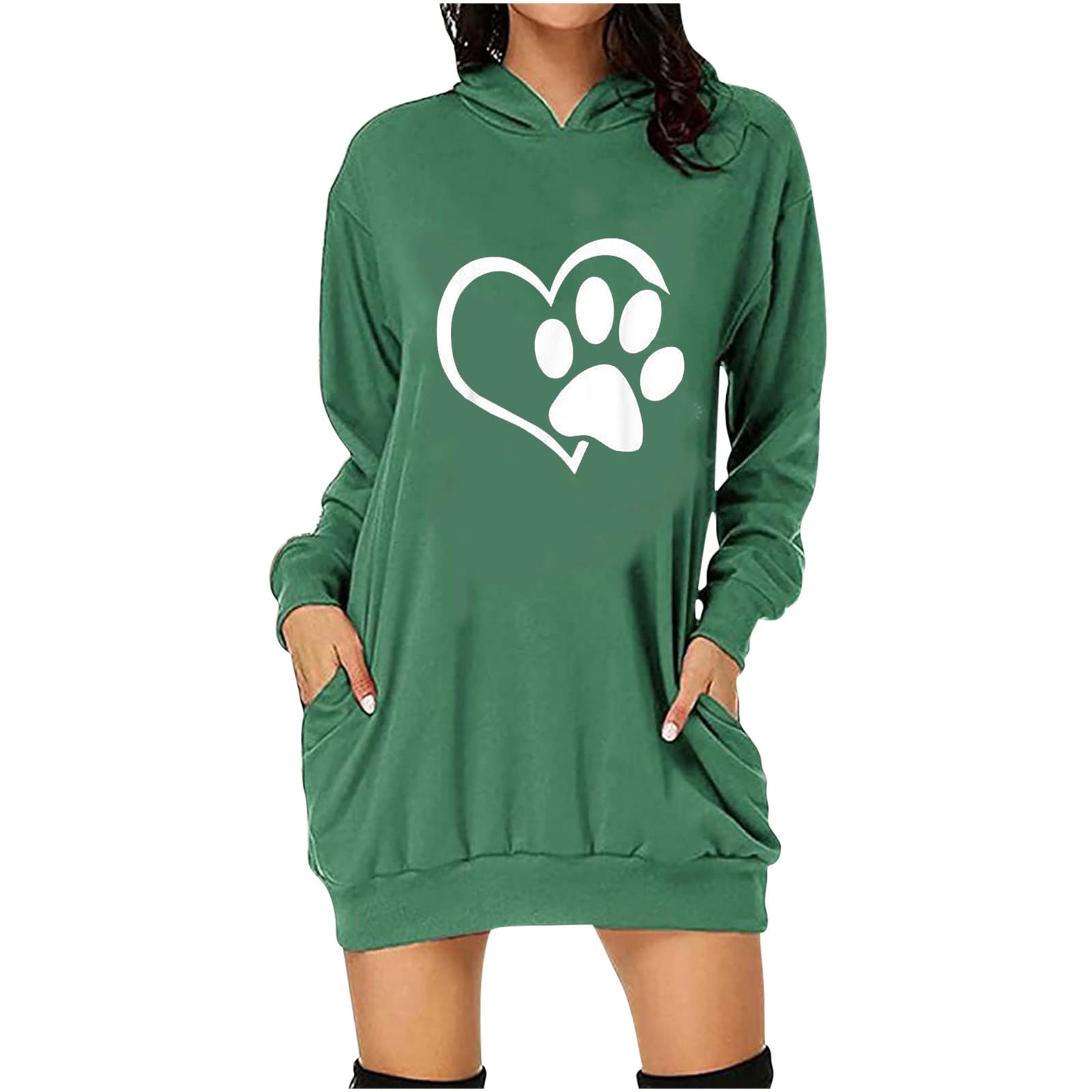 Valentine's Day Hoodie Dress for Women - Plus Size Long Sleeve Pullover with Love Heart Print & Pocket | Cute Mini Sweatshirt Dress for Date Night, Gift Giving & Casual Outings