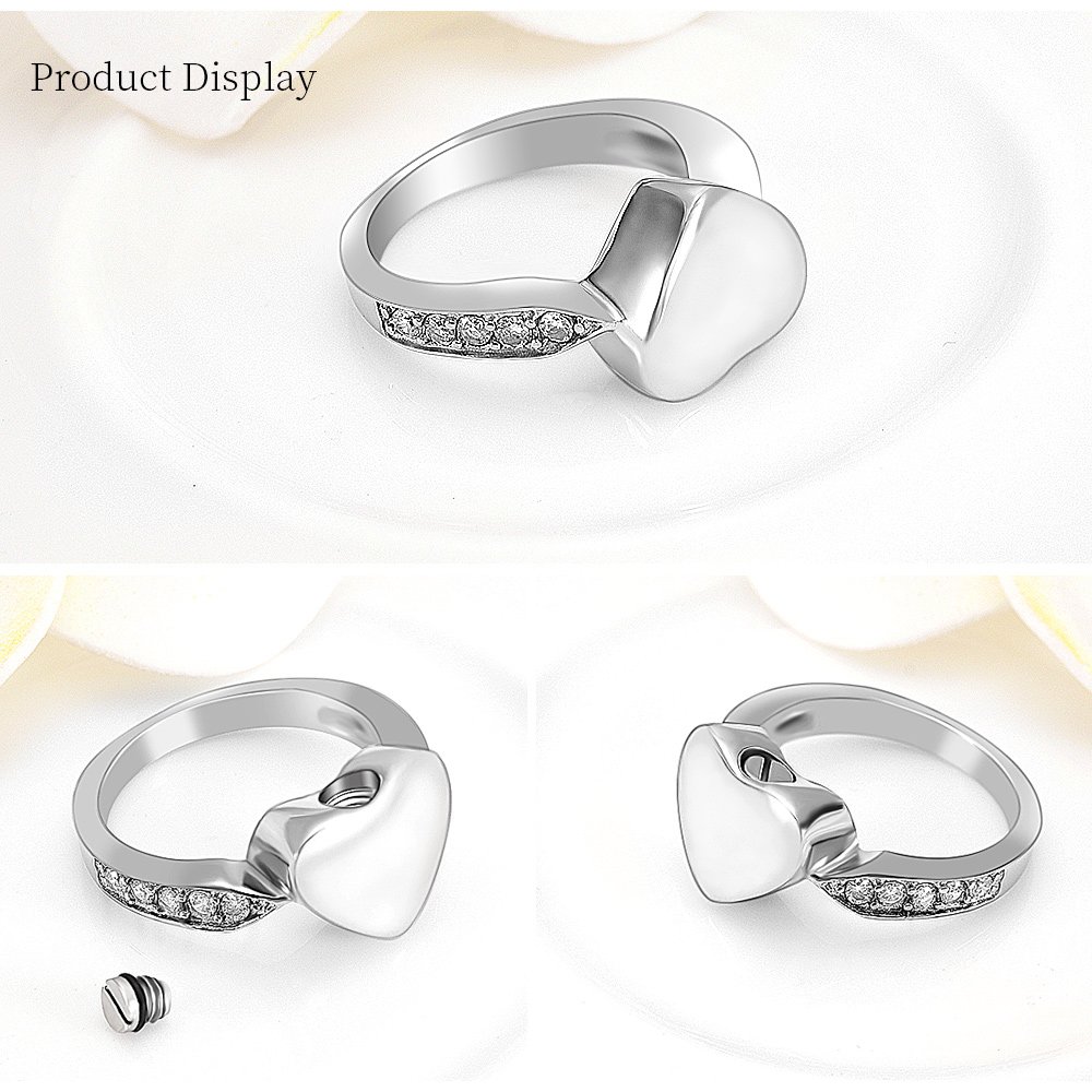 Crystal Heart Cremation Ring - Stainless Steel Memorial Jewelry for Ashes - Engravable Keepsake for Men & Women - Perfect for Remembrance & Gifting