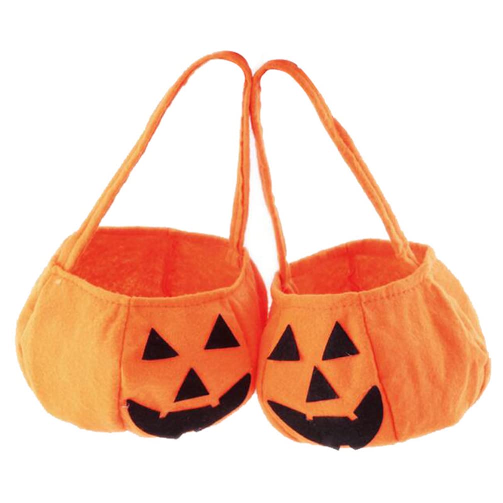 2 Pack Halloween Pumpkin Candy Bags - Non-Woven Reusable Trick or Treat Tote Bags with Cute Cartoon Design for Kids Halloween Party Favors, School Events & Neighborhood Trick-or-Treating