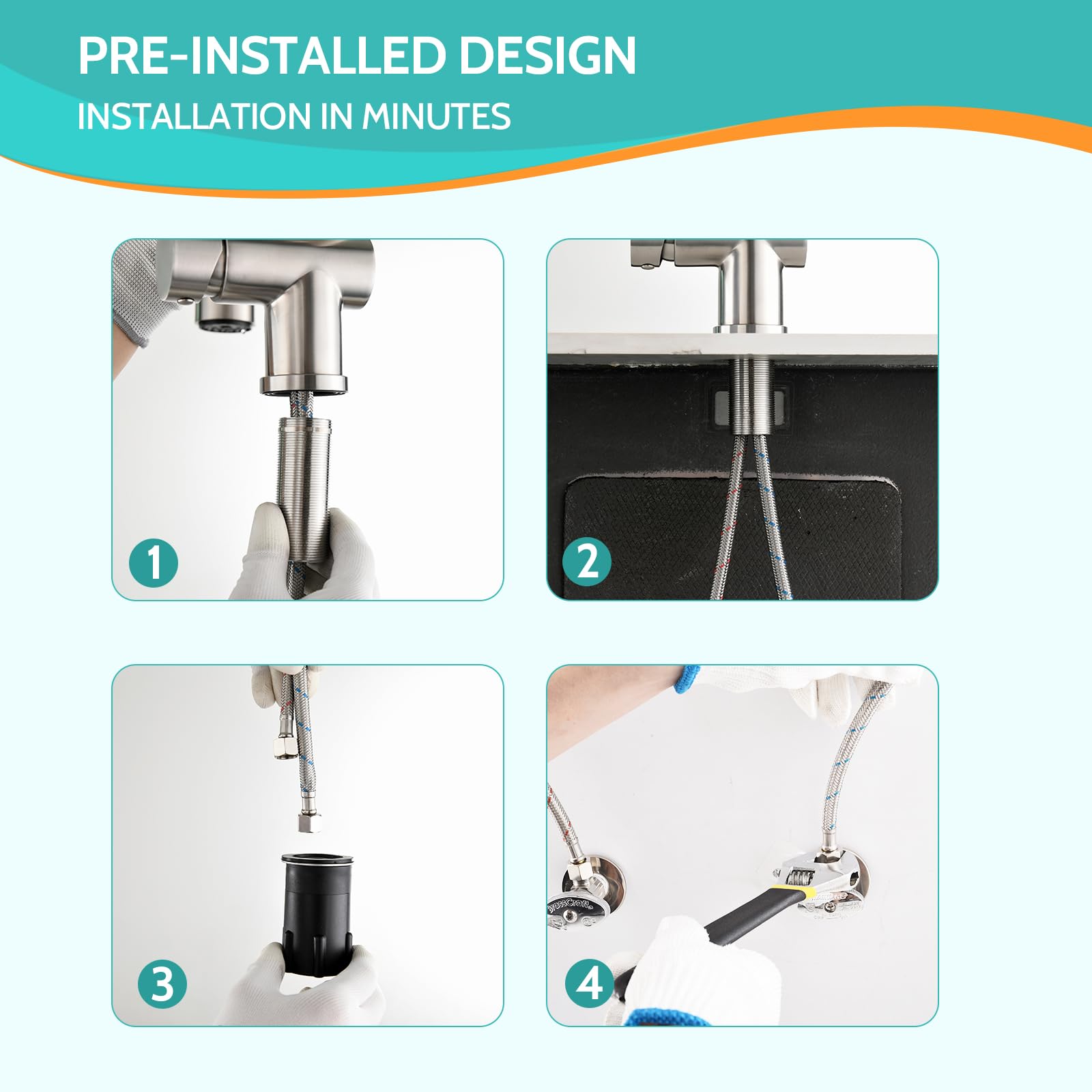 Kicimpro LED Kitchen Faucet with Pull Down Sprayer - Brushed Nickel Single Handle High Arc 304 Stainless Steel Commercial Sink Faucet for 1 or 3 Hole Installation | Perfect for Home Kitchens, Bars, and Restaurants