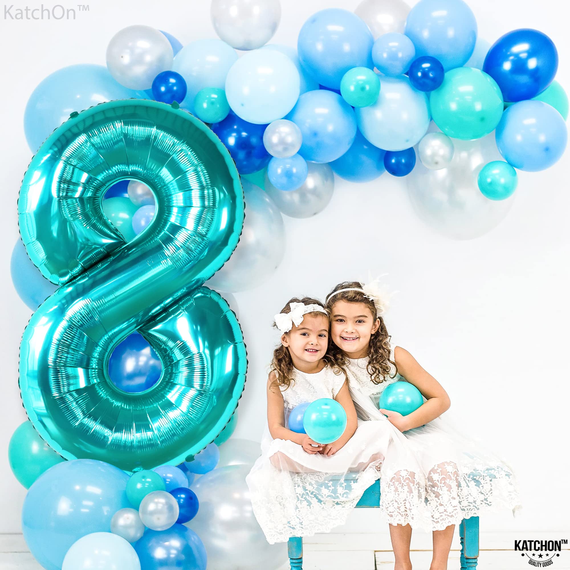 KatchOn 40 Inch Giant Teal Blue Number 8 Balloons - 8th Birthday Party Decorations for Boys & Girls | Large Aqua Blue Balloon for Happy Birthday Party Backdrop, Photo Booth, Cake Table Decoration
