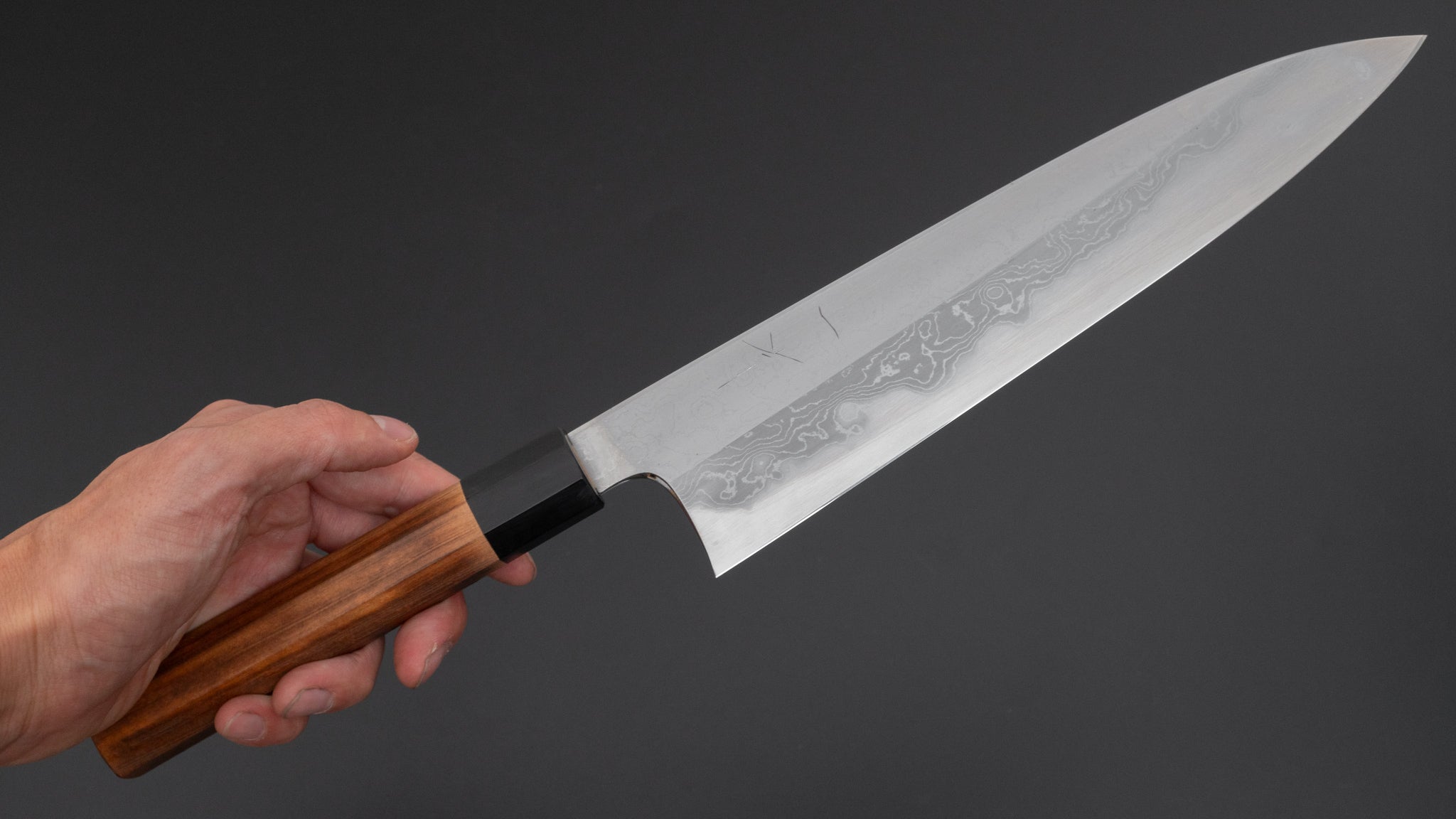 Hitohira Togashi White #1 Damascus Gyuto Japanese Chef Knife 240mm with Burnt Yakusugi Handle - Perfect for Professional Chefs & Home Cooking Enthusiasts