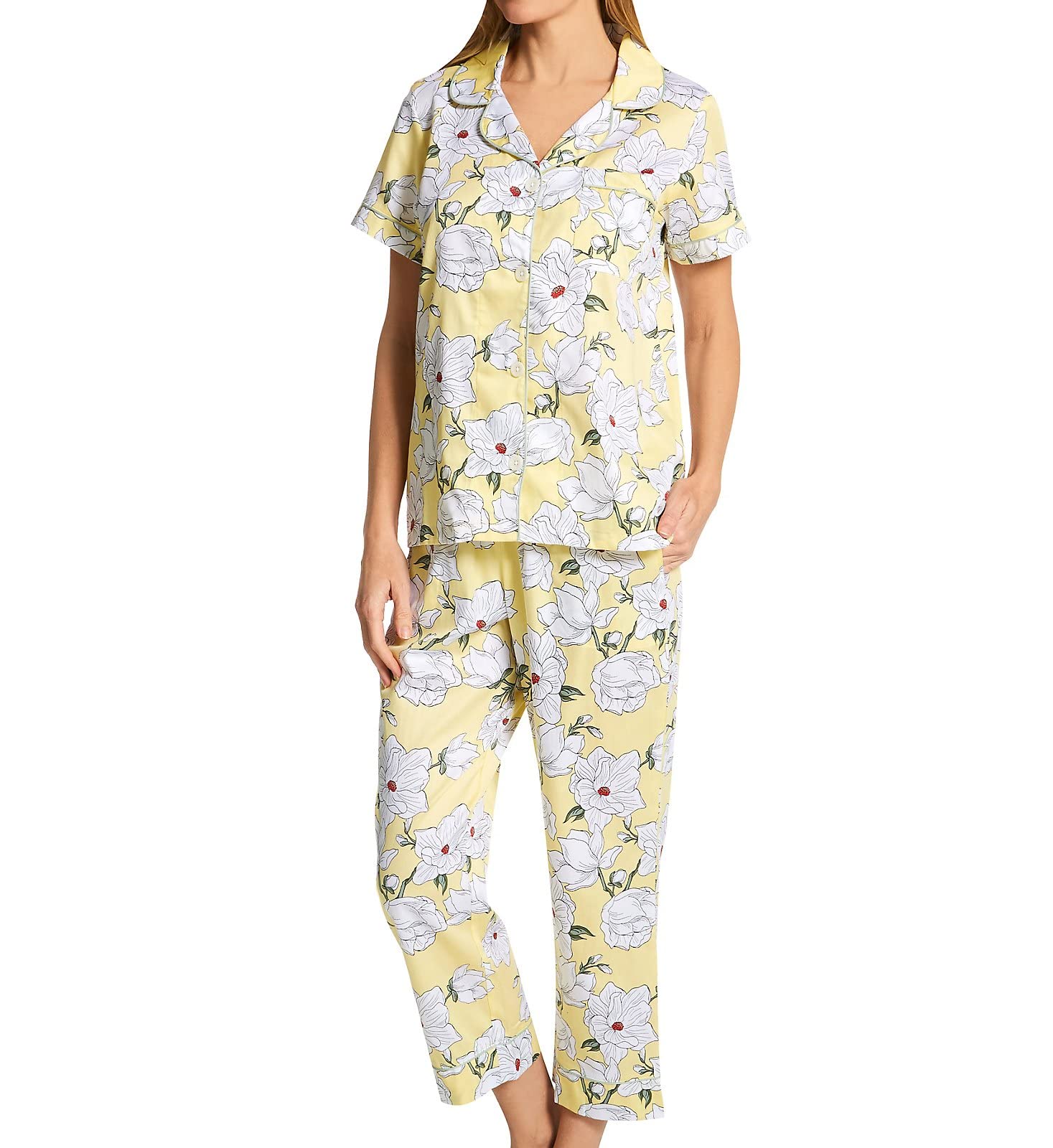 BedHead Pajamas Women's Short Sleeve Cropped Pajama Set - Soft Cotton Sleepwear for Lounge & Bedtime Comfort