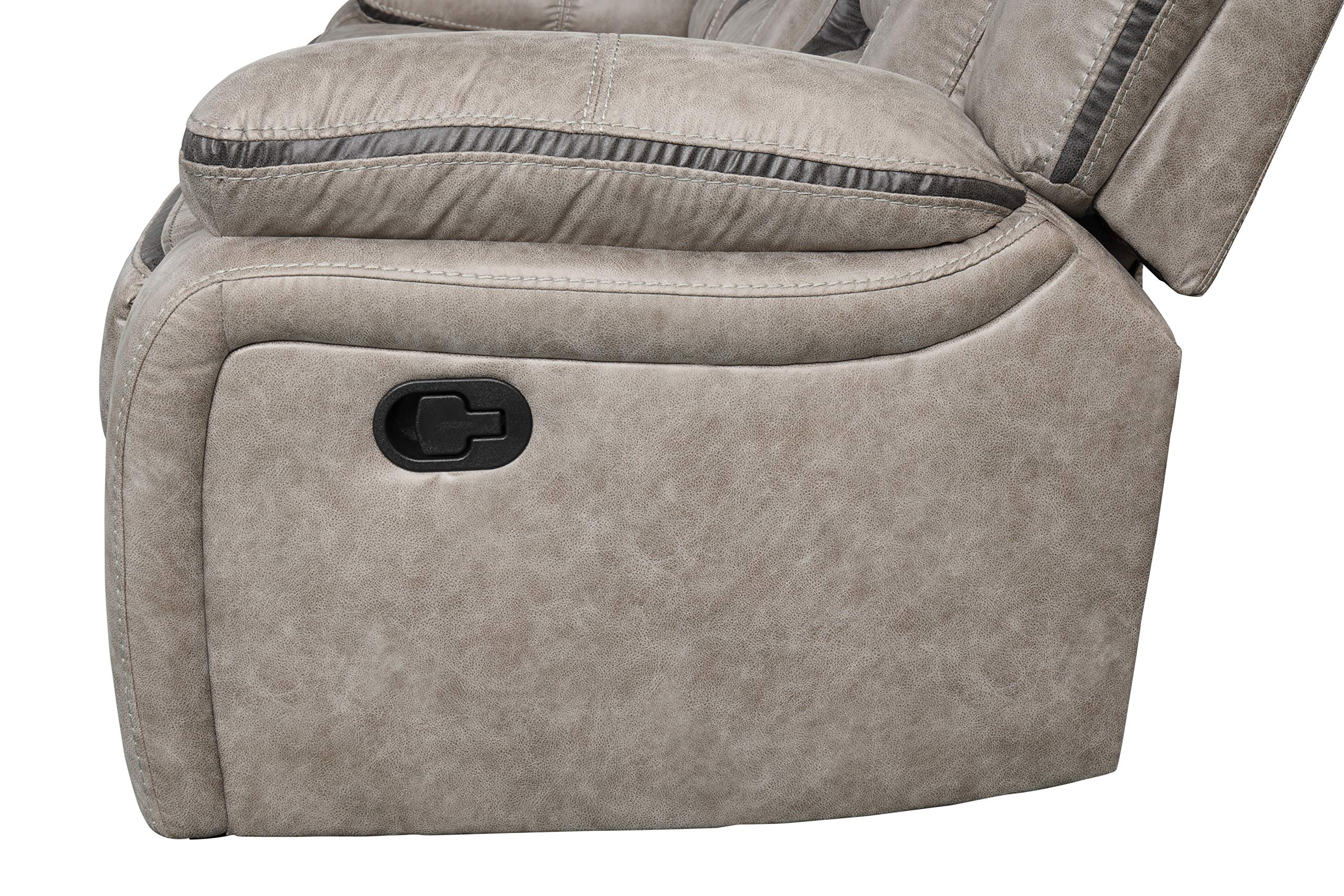 Roundhill Furniture Elkton Manual Recliner Sofa with Storage Console - Taupe Upholstery | Comfortable Living Room Seating for Relaxation & Entertainment