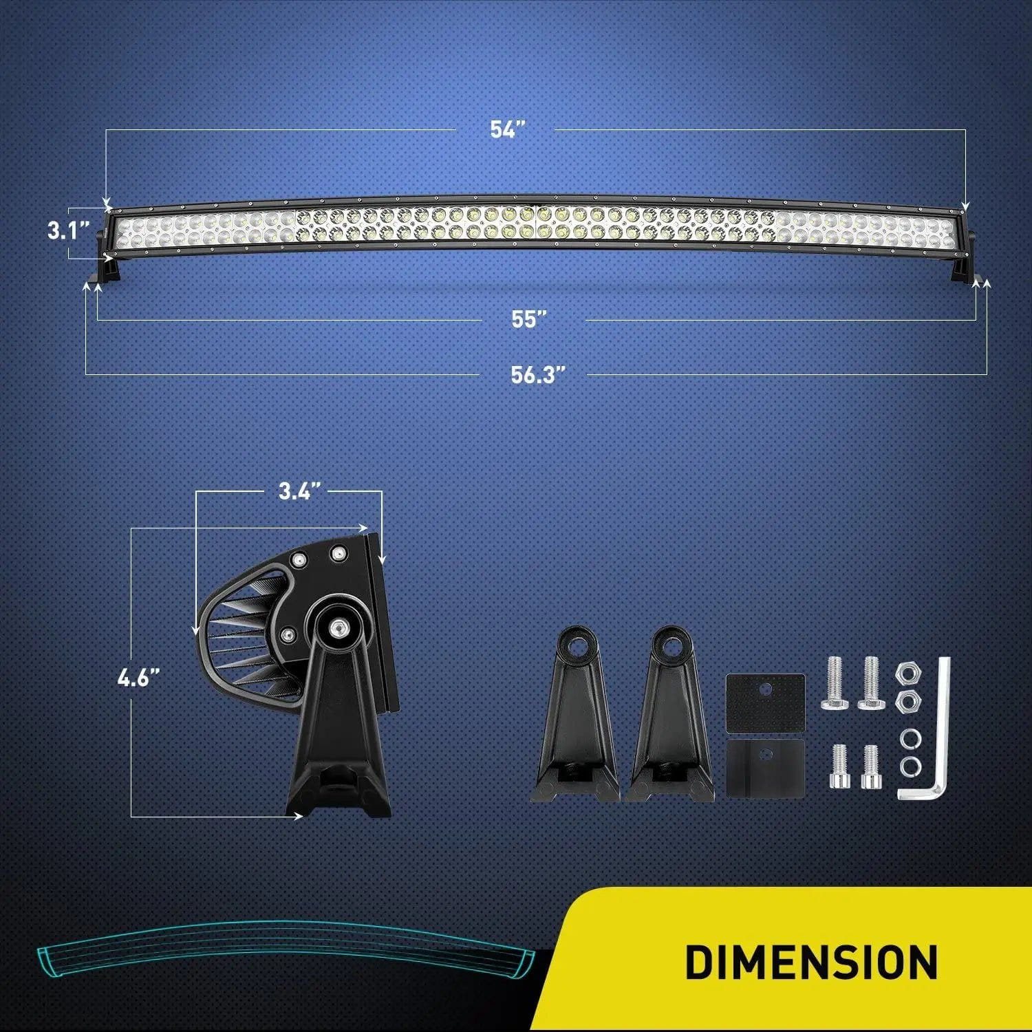 54 Inch 312W Double Row Curved Spot Flood LED Light Bar - Waterproof Off-Road Lighting for Trucks, Jeeps, ATVs & Boats - Perfect for Night Driving, Camping & Outdoor Adventures