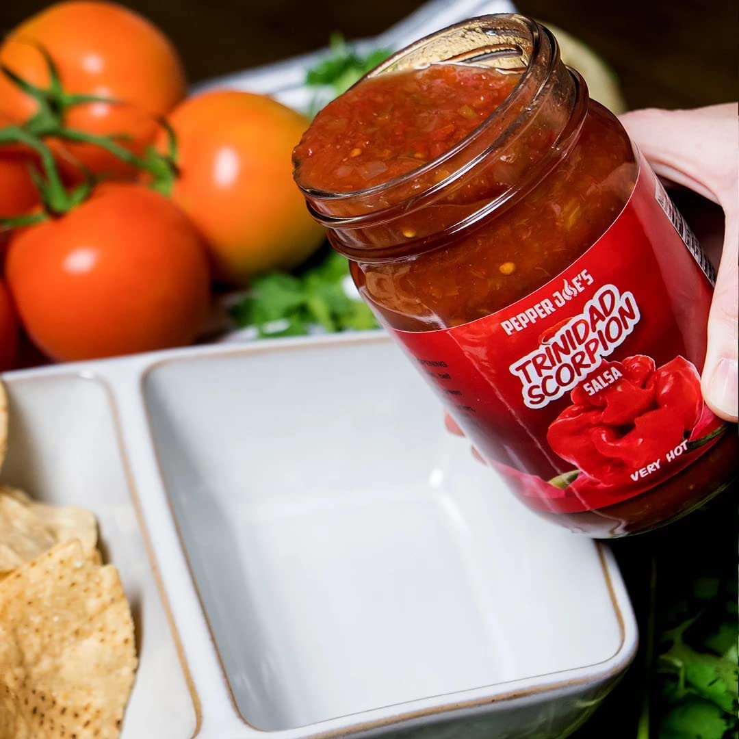 Pepper Joe’s Trinidad Scorpion Salsa - Super Hot Salsa with World's 2nd Hottest Pepper - 12oz Jar (3 Pack) - Perfect for Tacos, Nachos & Spicy Food Lovers