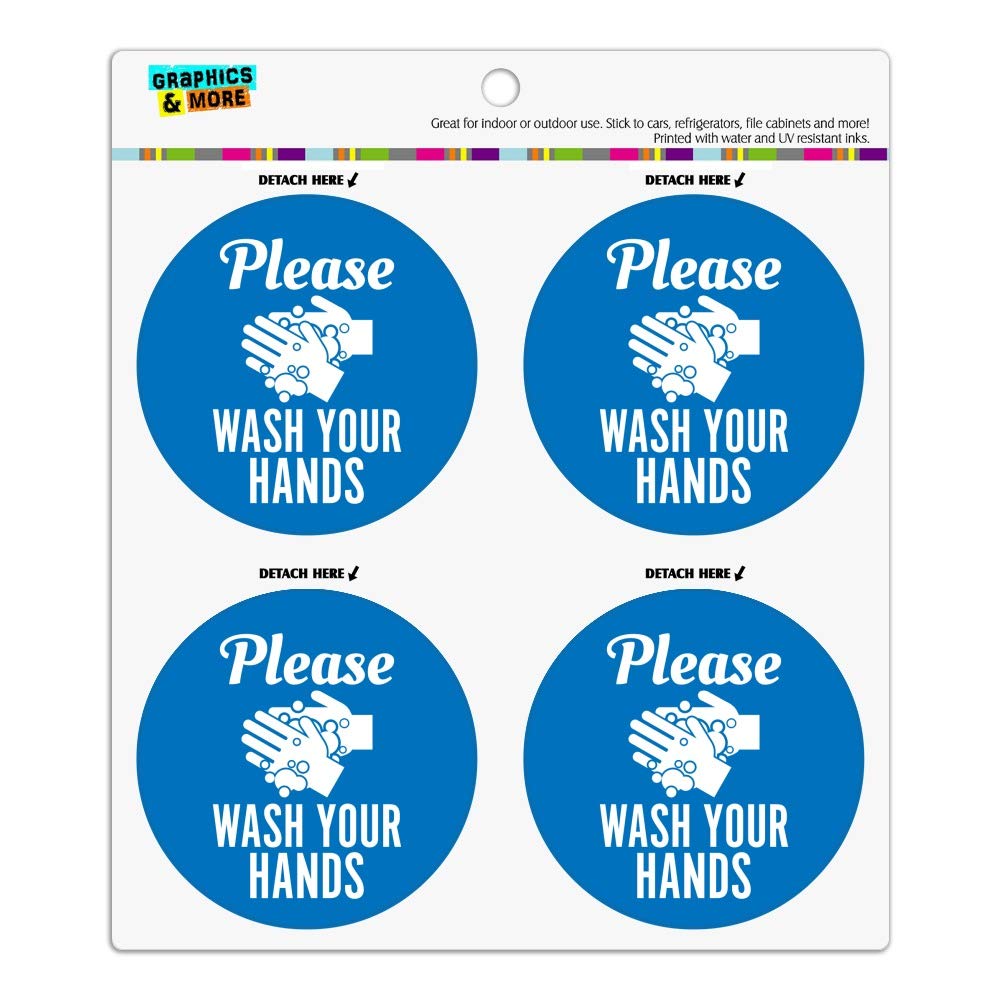 Wash Your Hands Fridge Magnet Set - 6 Pack Vinyl Circle Refrigerator Magnets for Home, Office & School - Funny Reminder for Hygiene & Organization