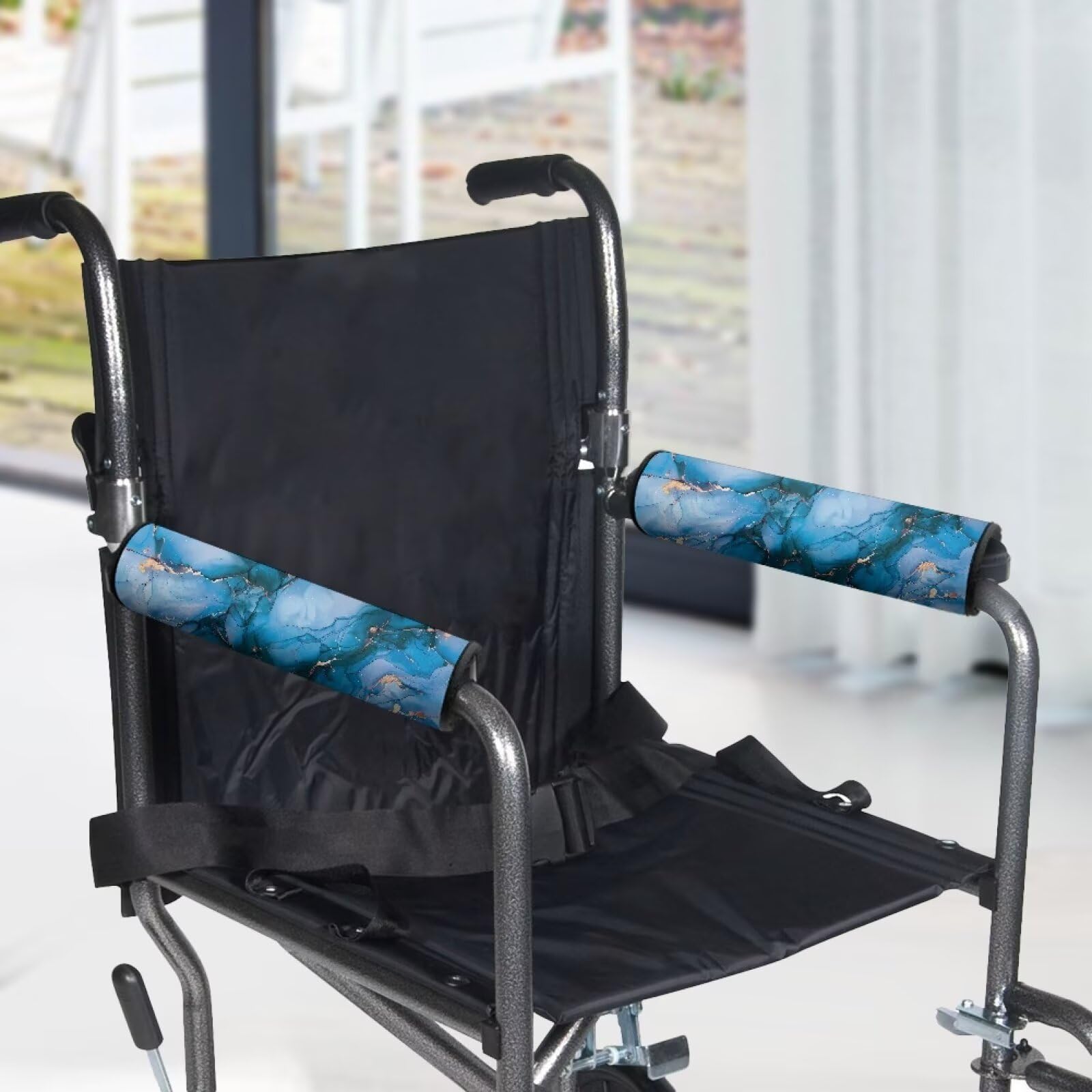 Blue Adjustable Wheelchair Arm Pads 2PC - Washable for Office & Home Use