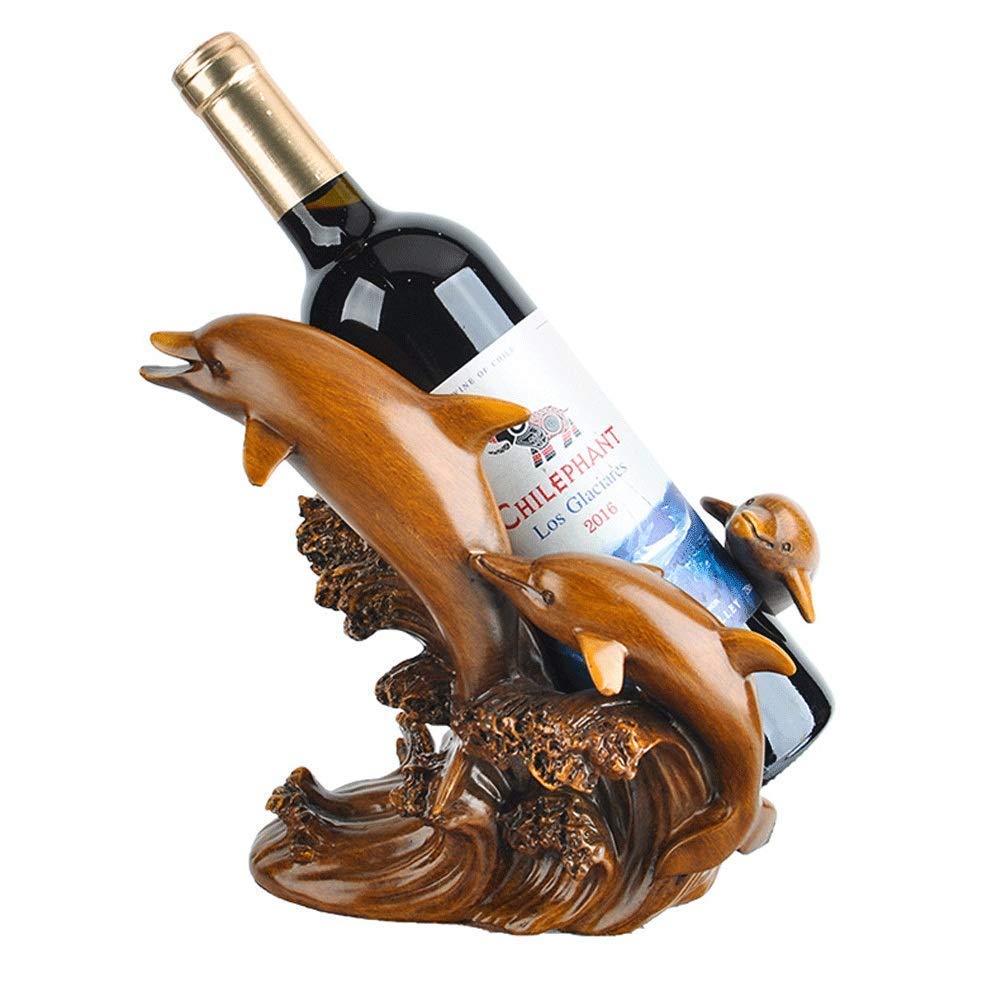 Dolphin-Shaped Freestanding Wine Rack - Decorative Tabletop Single Bottle Holder, Resin Display Stand for Bar, Kitchen Countertop & Home Decor (Brown) - Perfect for Wine Storage, Gift Giving & Coastal-Themed Parties