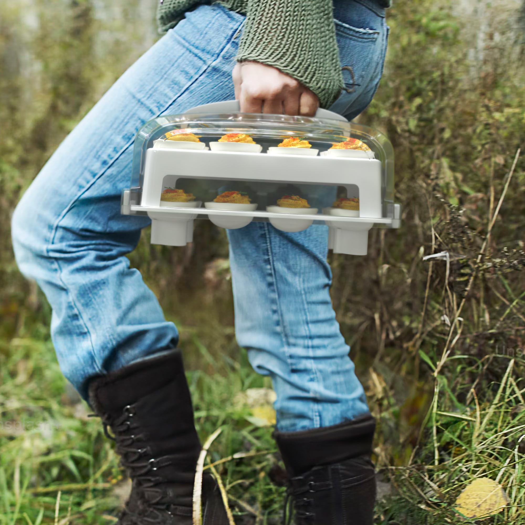 24-Capacity Deviled Egg Carrier & Holder for Standard Eggs - Durable 2-Tier Travel Egg Stand, Reusable Egg Storage Box (White) - Perfect for Picnics, Parties & Holiday Gatherings