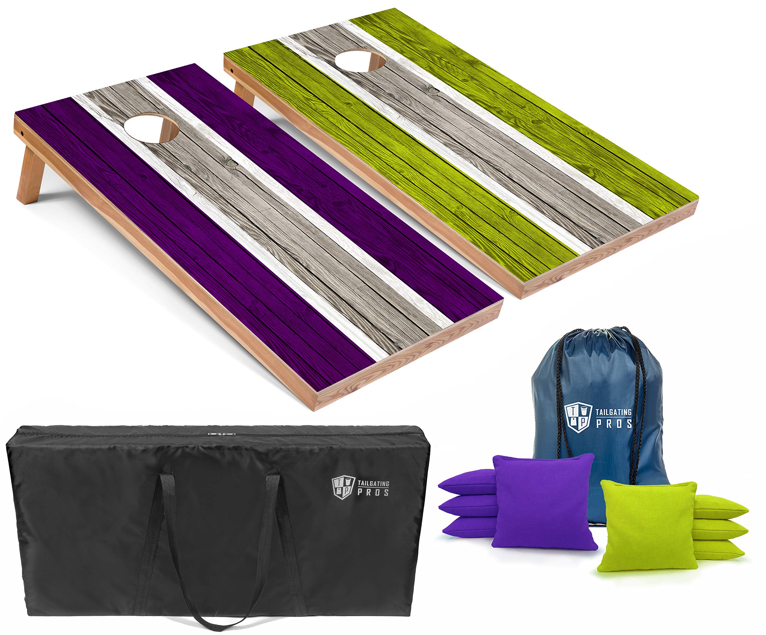 Premium LED Cornhole Board Set - 4'x2' Regulation Size with Striped Lightweight Design, 8 Bean Bags & Carrying Case - Perfect for Tailgating, Backyard Parties, and Outdoor Games - Glow-in-the-Dark LED Ring Lights for Night Play