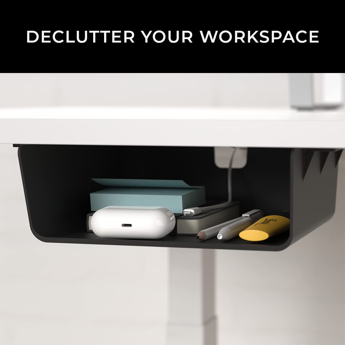 HumanCentric Under Desk Storage Shelf - Mountable Drawer Organizer for Office, Workstations & Gaming Setups | Cable Management Tray | Screw or VHB Tape Installation | Perfect for Home Office, Standing Desks & Computer Workstations