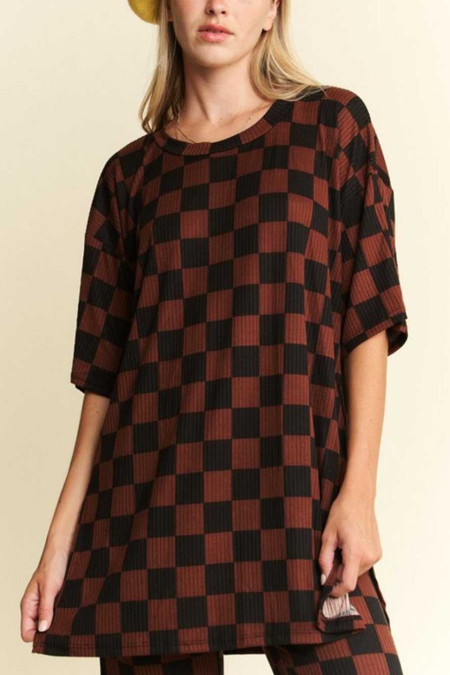 Stylish Mocha & Black Checkered Blouse for Women - Trendy Plaid Shirt for Casual Outfits, Office Wear & Date Nights