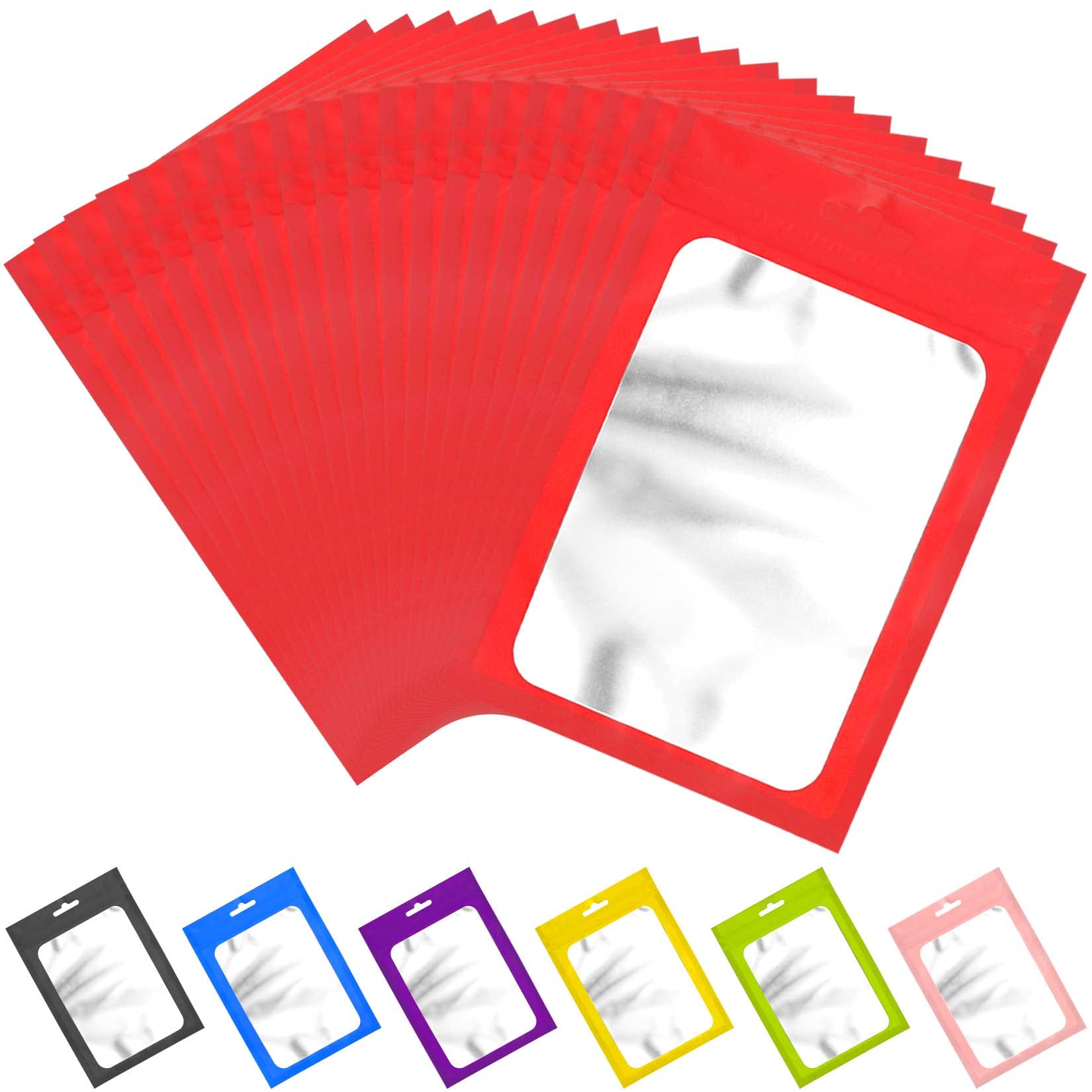 100 Pack Smell Proof Mylar Bags with Resealable Zipper & Clear Window - Airtight Heat Seal Bags for Food Storage, Coffee, Herbs & More (Red, 4.13 x 5.91 Inches) - Perfect for Kitchen Organization, Travel Snacks & Preserving Freshness