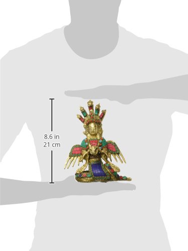 Turquoise Nag Kanya Mansa Devi Handmade Brass Sculpture - Snake Goddess Statue Idol for Home Altar, Feng Shui Gifts, Spiritual Decor & Meditation Space Enhancement