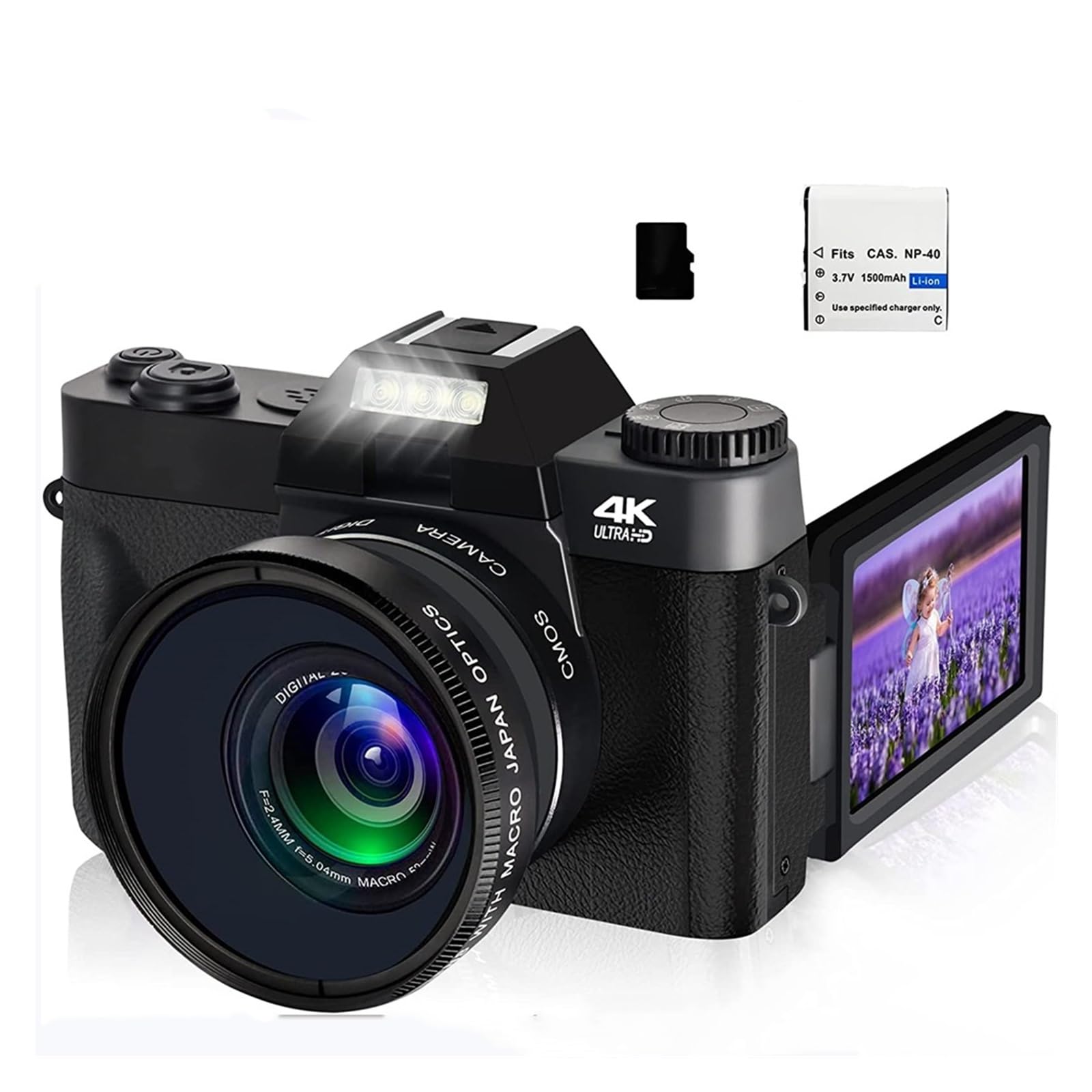 NMBHUS 4K Macro Lens Camcorder - 48MP Digital Camera for Photography & Vlogging with Wide Angle Lens, WiFi Connectivity, 3