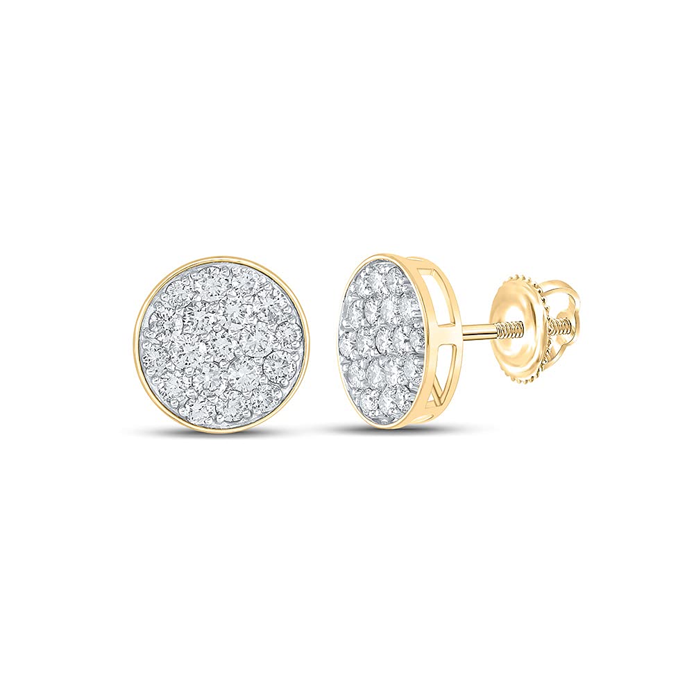 10K Yellow Gold Men's Round Diamond Cluster Earrings 2 CTTW - Dazzlingrock Collection | Luxury Stud Earrings for Gifts, Weddings & Special Occasions
