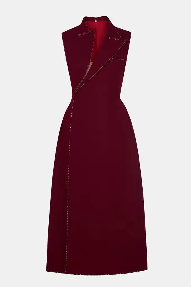 Elegant Red Asymmetric Collar Blazer Midi Dress for Women - Perfect for Office Wear, Cocktail Parties & Special Occasions