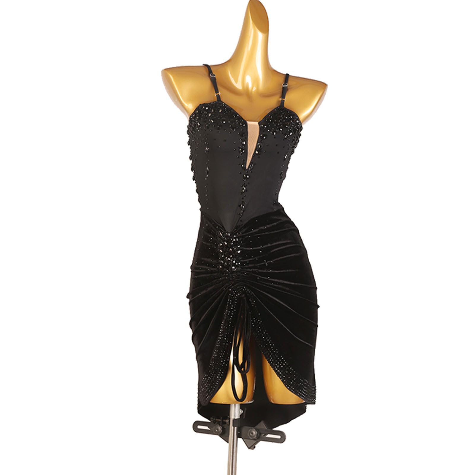 OFKNKGDT Professional Velvet Latin Dance Dress for Tango, Cha Cha & Rumba - Rhinestone Embellished Competition Skirt | Perfect for Ballroom Performances, Dance Shows & Competitions