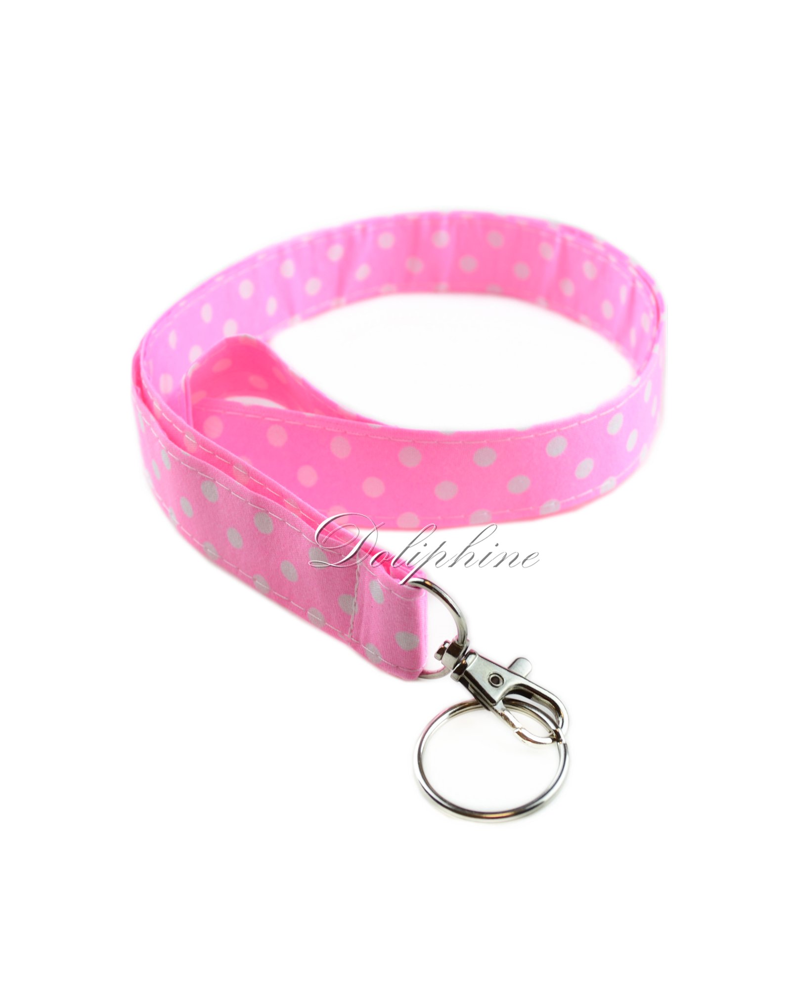 Double Layer Classic Fabric Neck Lanyard with Keychain for Keys, ID Badge & Cell Phone Holder - Polka Dot Hot Pink - Perfect for Work, School, Events & Everyday Use