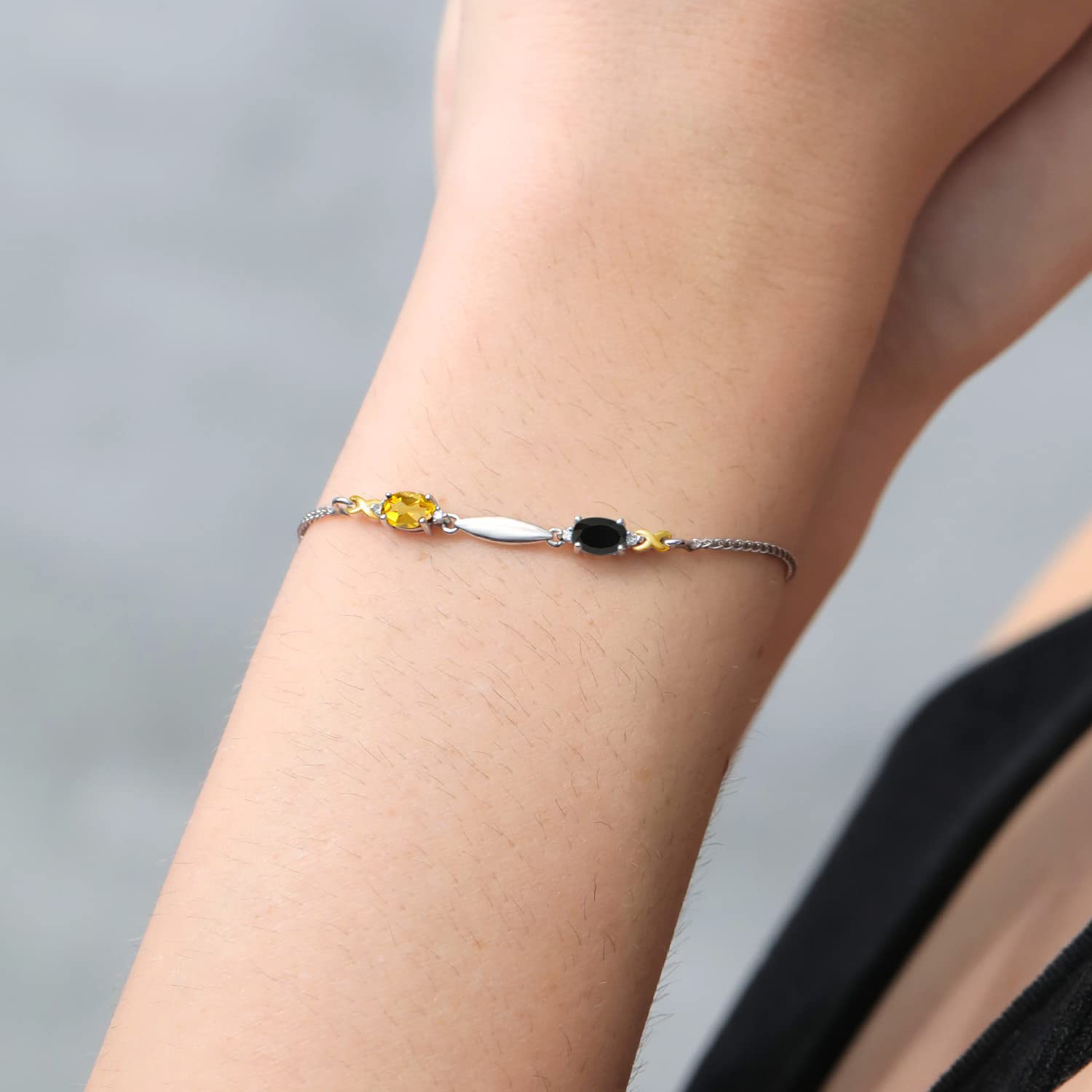 0.89Ct Citrine & Onyx Diamond Bracelet in 925 Silver & 10K Gold - Women's Jewelry Gift
